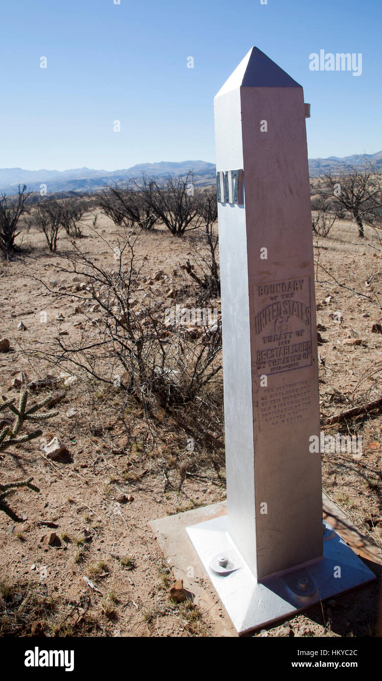 Le pianure prima che il centro del mondo di mountain del Tohono Oodham nazione indiana con un solitario cactus Saguaro in primo piano a destra. Foto Stock