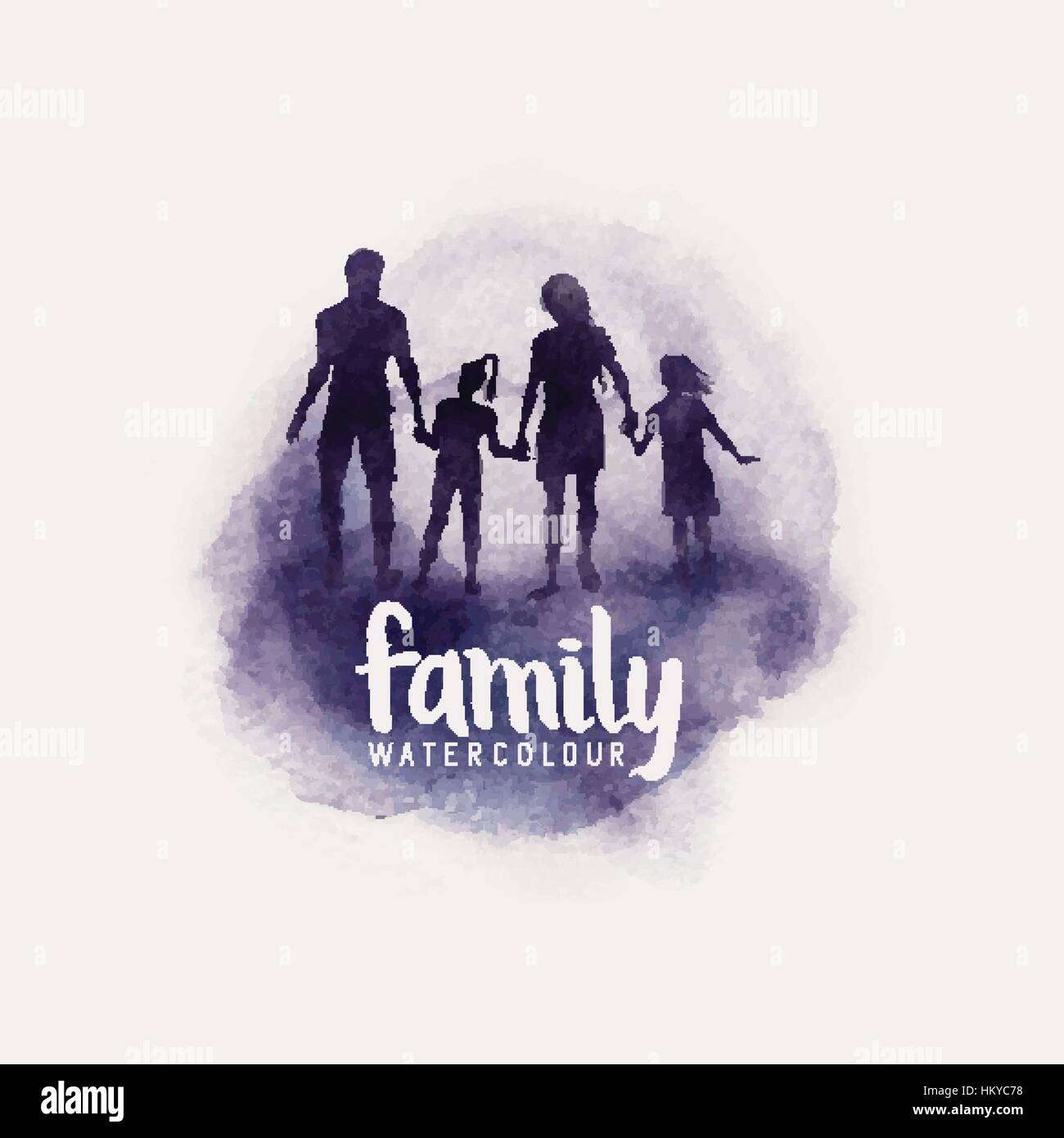 Stile acquerello famiglia, genitori e figli insieme a piedi. illustrazione vettoriale Illustrazione Vettoriale