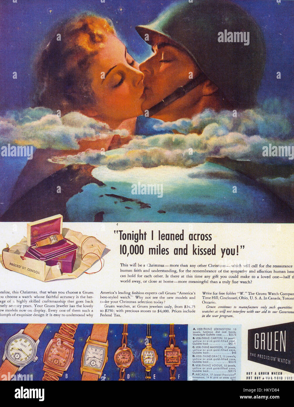 GRUEN OROLOGI annuncio da American Life magazine 30 Novembre 1942 con il pacifico in background Foto Stock