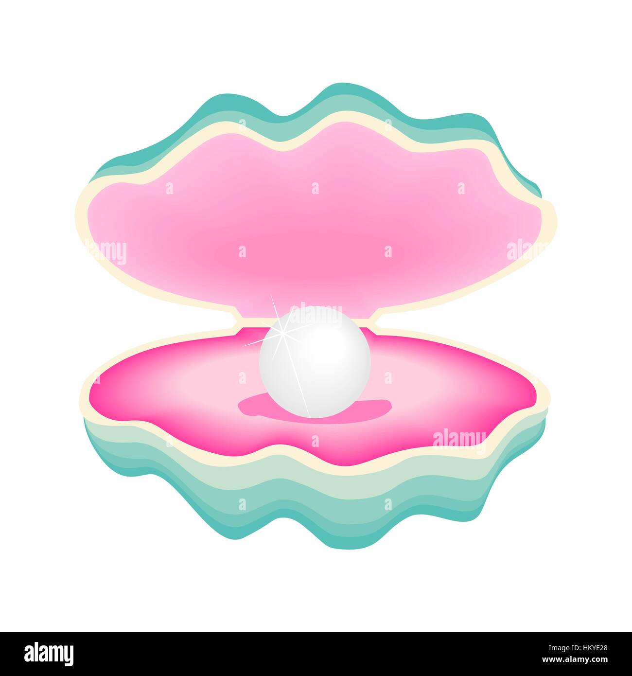 Illustrazione vettoriale di una bellissima perla in un guscio su sfondo bianco Illustrazione Vettoriale