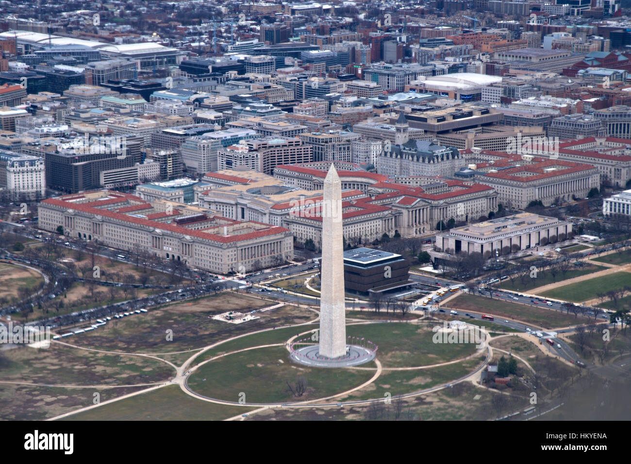 Vista aerea del Monumento di Washington a Washington, DC. Foto Stock