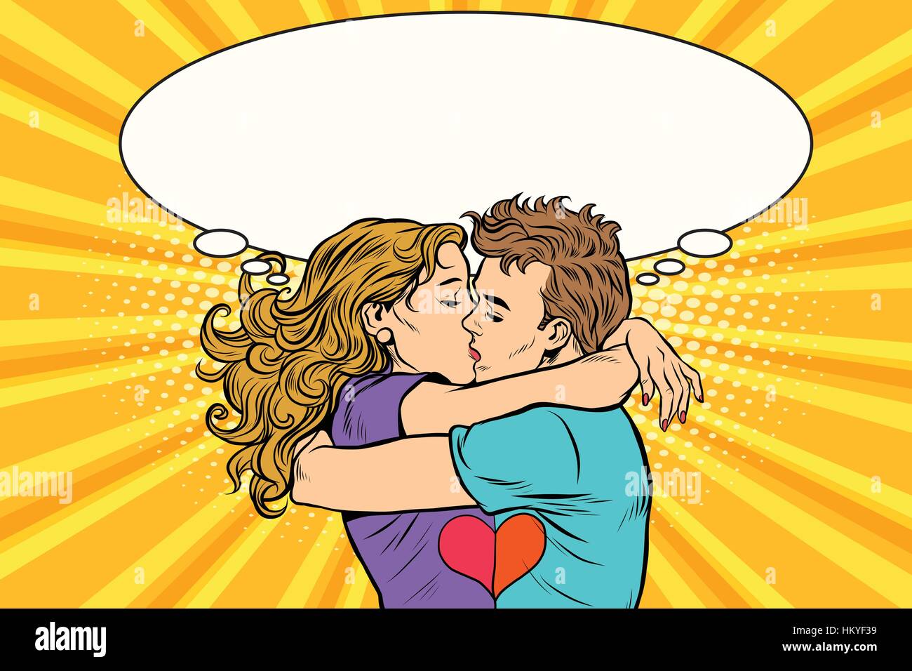Amore giovane kiss, un ragazzo e una ragazza nel giorno di San Valentino Illustrazione Vettoriale