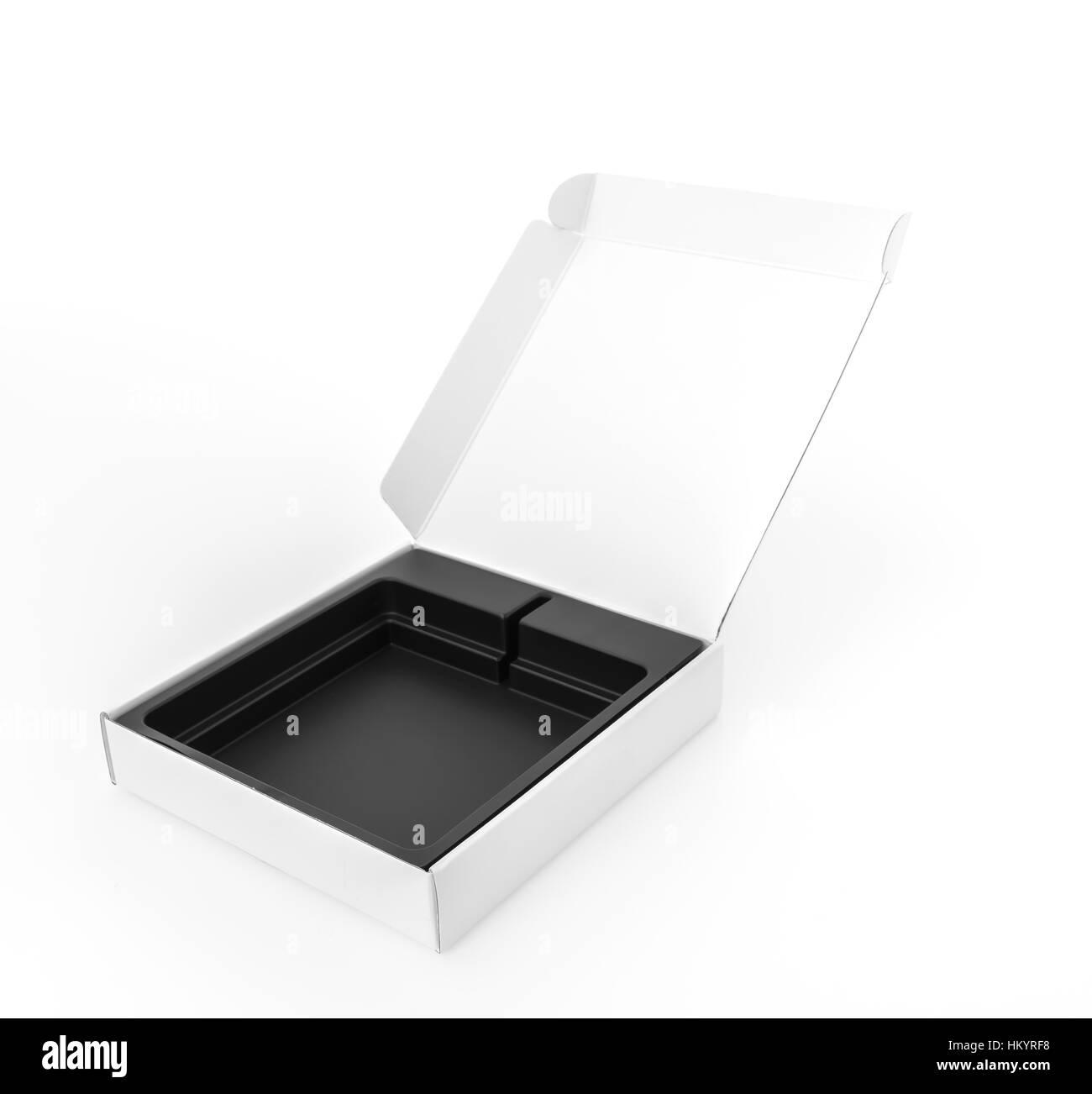 Vuota la casella bianca mock up su sfondo bianco Foto Stock