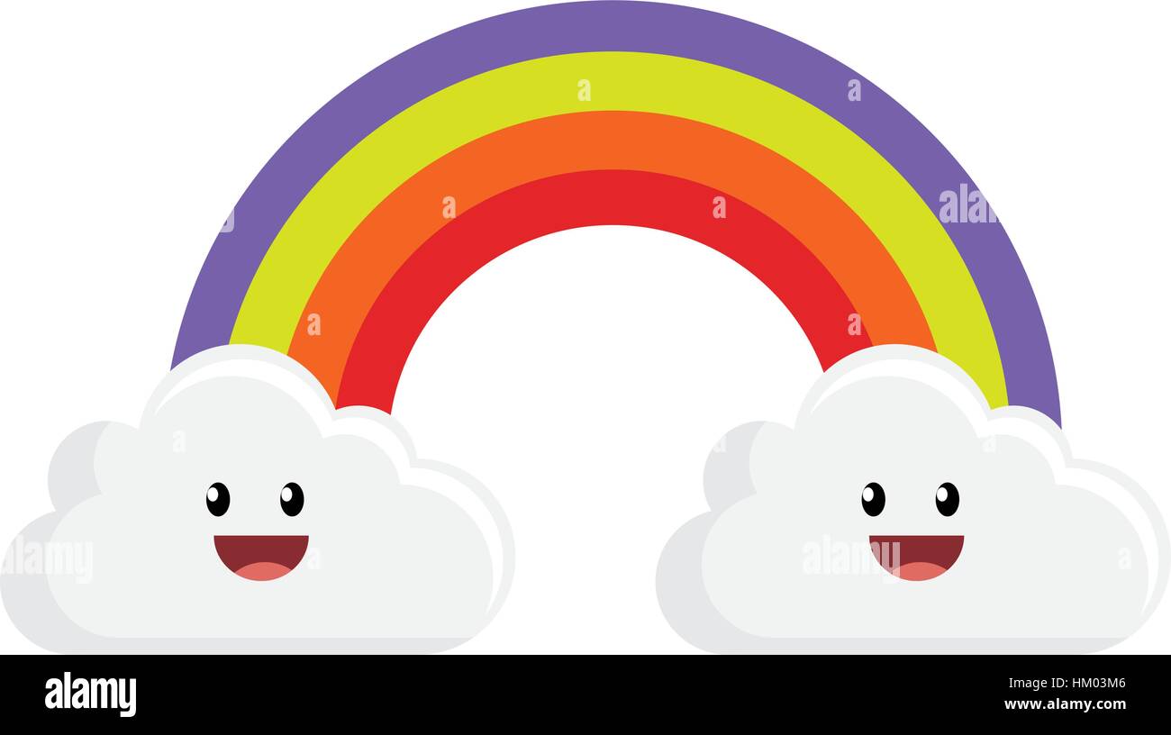Carino rainbow con carattere di nuvole illustrazione vettoriale design Illustrazione Vettoriale