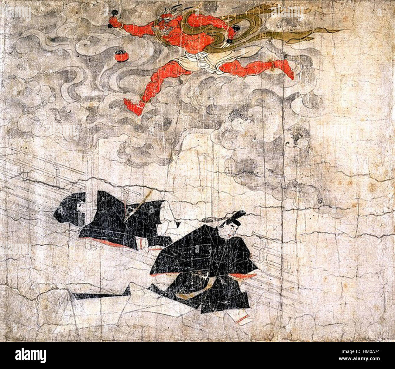 Un dipinto della serie Kitano Tenjin Engi Emaki, raffigurante la trasformazione di un demone in un Koan. Questa opera d'arte giapponese fa parte di una serie storica che ritrae le storie religiose e mitologiche dell'epoca. Foto Stock