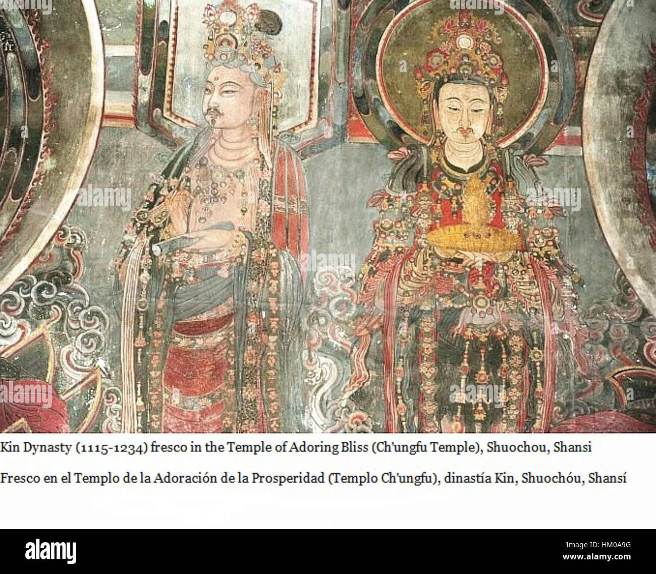 L'affresco della dinastia Kin al tempio CH'ung-fu di Shuo-chou, Shansi, è un'opera significativa dell'arte religiosa cinese del XII secolo. Esso raffigura varie figure e temi religiosi, offrendo una preziosa visione delle pratiche culturali e artistiche del tempo. Foto Stock