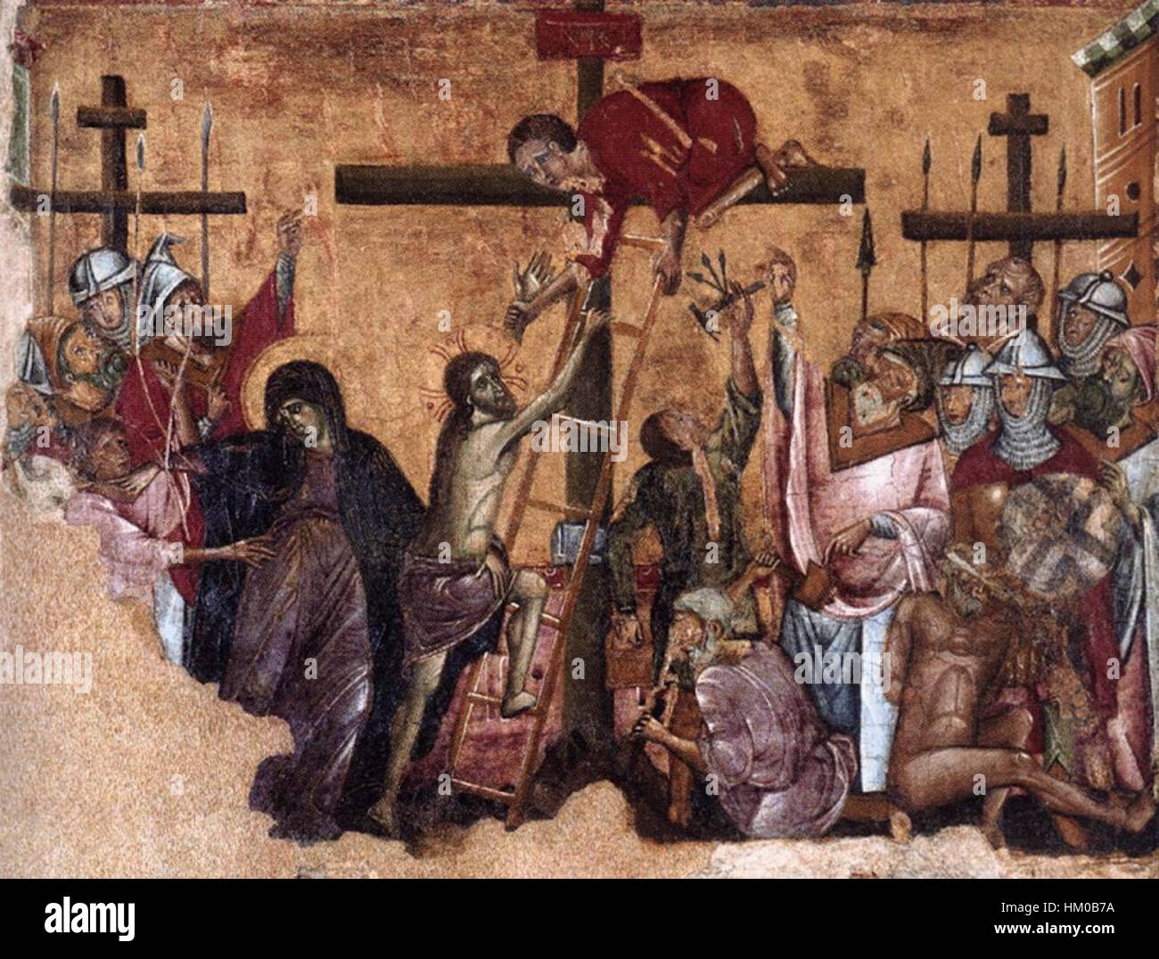 Questo dipinto trecentesco di Guido da Siena, *salita sulla Croce*, ritrae la scena della crocifissione. Il pezzo riflette lo stile gotico di Siena, caratterizzato da iconografia dettagliata e simbolismo religioso. Il lavoro sottolinea temi spirituali comuni al periodo. Foto Stock Questo dipinto trecentesco di Guido da Siena, *salita sulla Croce*, ritrae la scena della crocifissione. Il pezzo riflette lo stile gotico di Siena, caratterizzato da iconografia dettagliata e simbolismo religioso. Il lavoro sottolinea temi spirituali comuni al periodo. Foto Stock