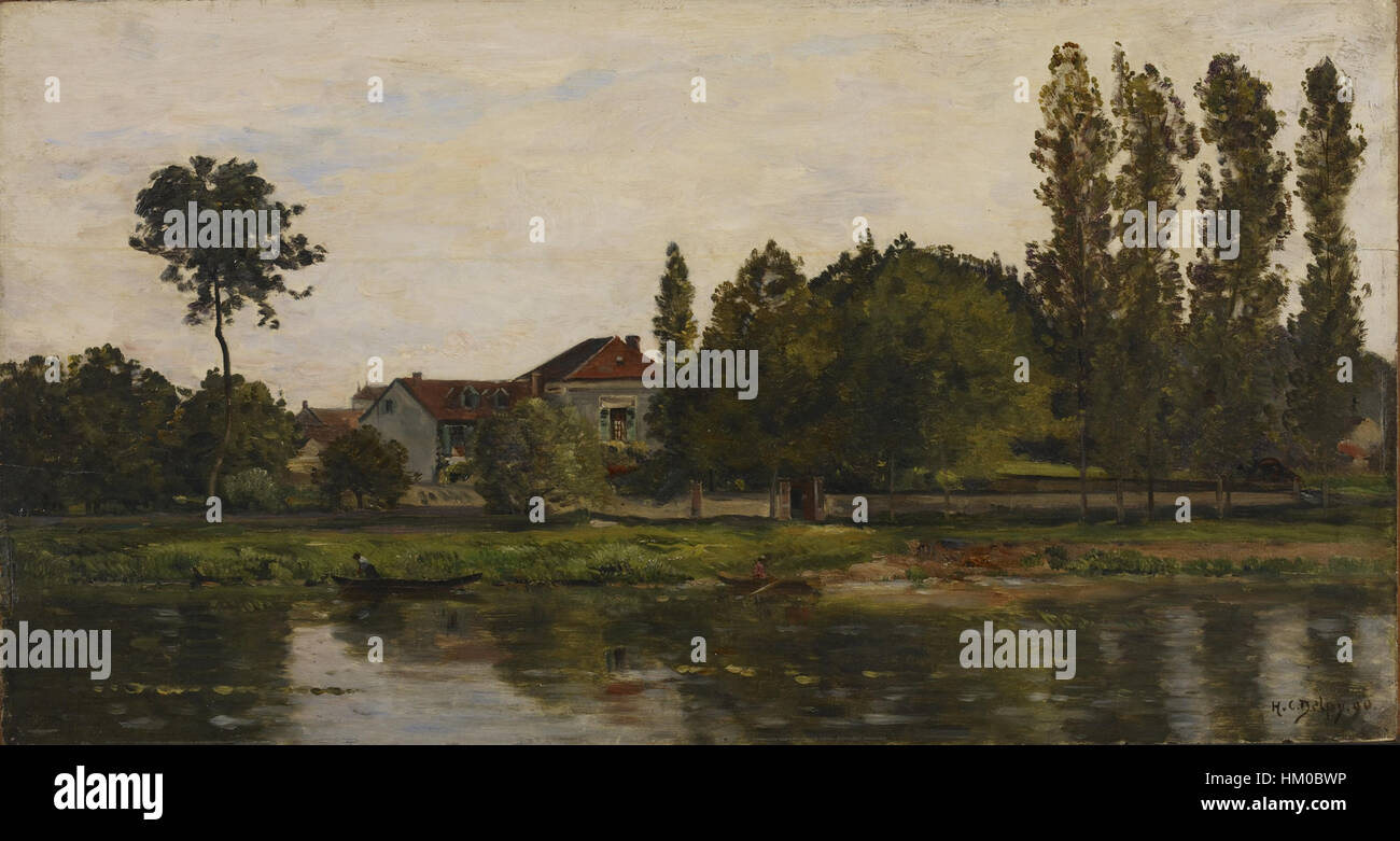 "La casa di M Lucas" di Hippolyte Camille Delpy cattura una scena dettagliata e vivace di una casa di campagna francese, mescolando paesaggi realistici e stili architettonici. Foto Stock