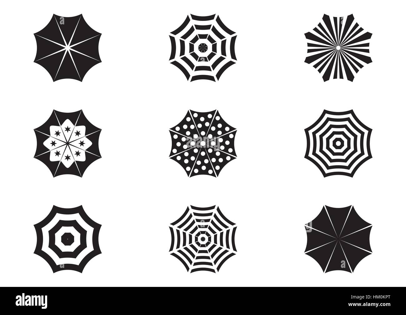 Set di vari nero ombrellone icone isolato Illustrazione Vettoriale