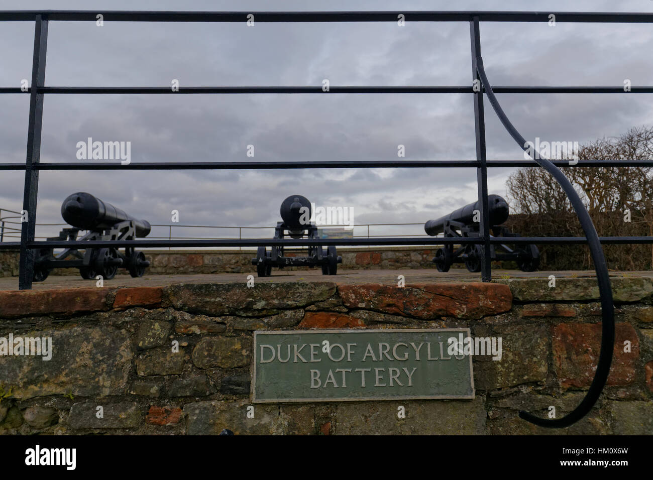 Un set di 3 pistola emplacement costruito nel 1795, denominato per il Duca di Argyle, Foto Stock