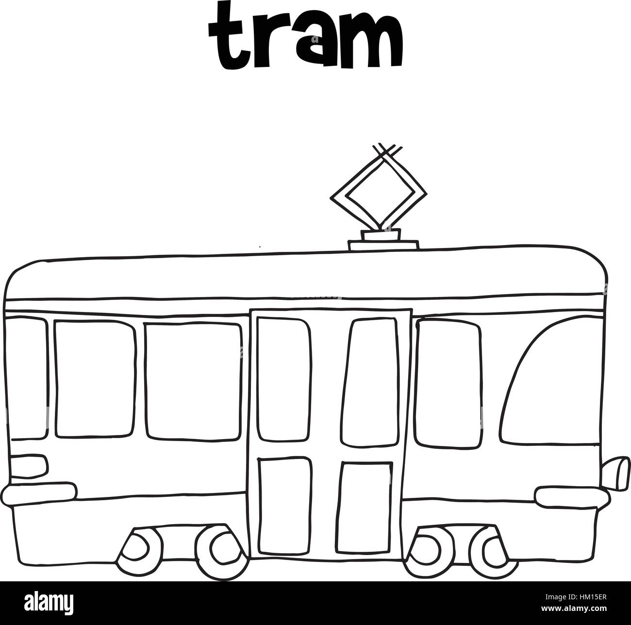 Tram arte vettoriale disegnare a mano Illustrazione Vettoriale