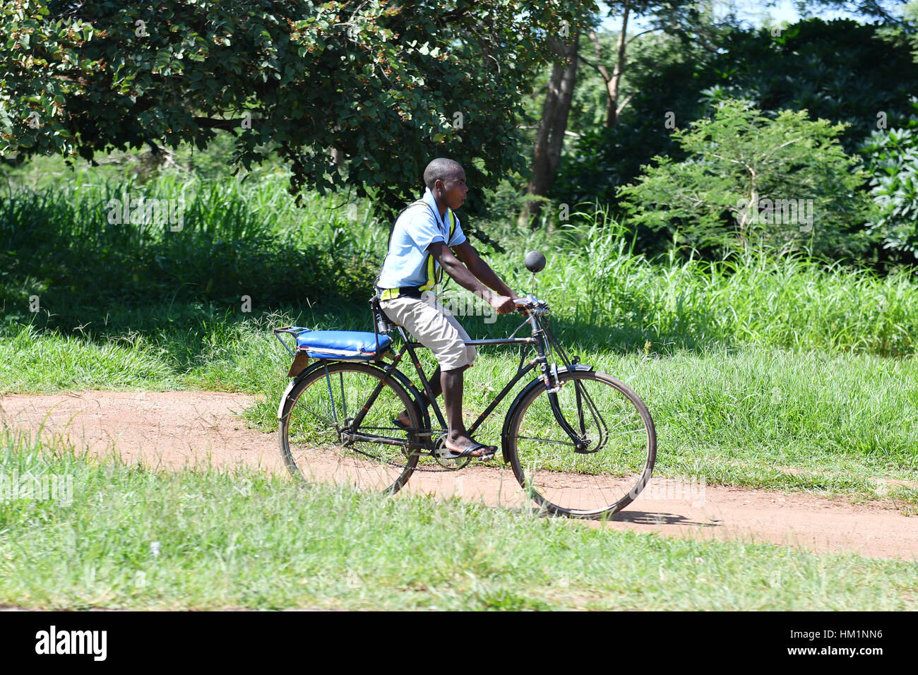 Lilongwe, Malawi. 30 gen, 2017. Una bicicletta taxi driver cavalca la sua bicicletta a Lilongwe, Malawi, Gennaio 30, 2017. Noleggio Taxi offrire alle persone che non possono permettersi un taxi o minibus un più economico mezzo di trasporto in Malawi. Si possono percorrere molti chilometri su vi ammortizzate biciclette per solo 150 Malawi kwacha (Circa 0,2 dollari US). Credito: Sun Ruibo/Xinhua/Alamy Live News Foto Stock
