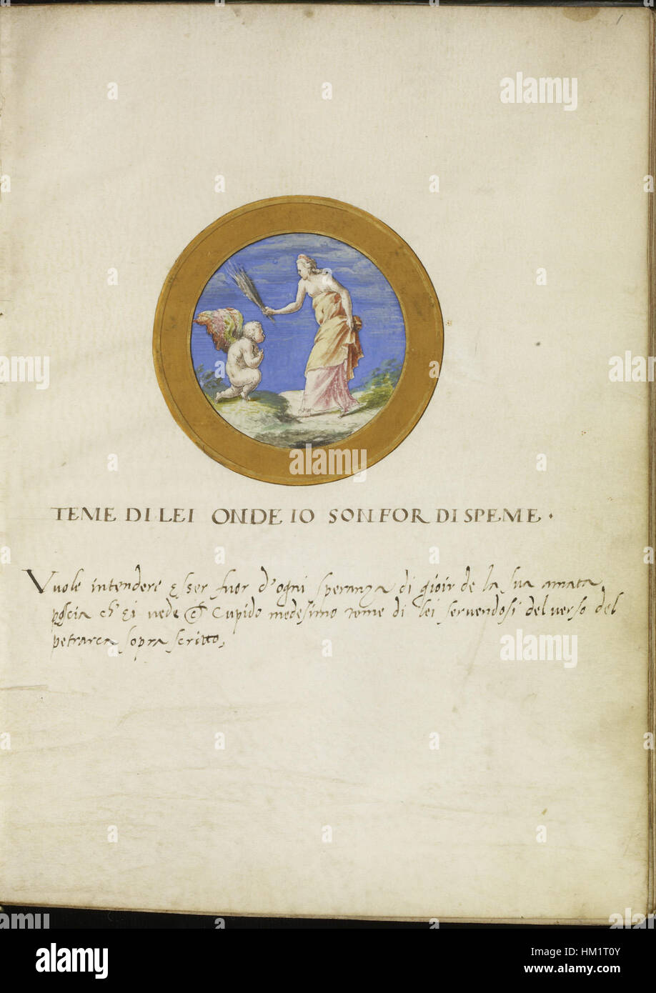 Questa opera raffigura una foglia di un libro di emblemi, un'importante pubblicazione dell'epoca rinascimentale, che mostra immagini dettagliate e motivi simbolici. Il libro di emblemi servì sia come espressione artistica che come strumento per trasmettere messaggi morali o filosofici durante il Rinascimento. Foto Stock