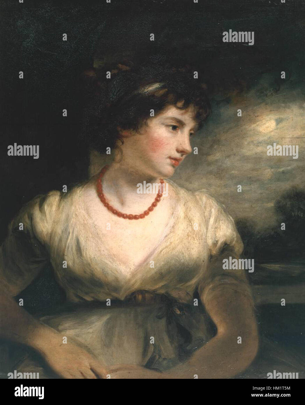 Questo ritratto di Jane Elizabeth, contessa di Oxford, dipinto da John Hoppner nel 1797, mostra l'eleganza aristocratica della fine del XVIII secolo. La composizione enfatizza il comportamento raffinato del soggetto, reso in toni delicati e dettagli raffinati. Hoppner, noto per la sua abilità nella ritrattistica, cattura la grazia e lo status della contessa, evidenziando il suo significato storico nell'aristocrazia britannica. Foto Stock