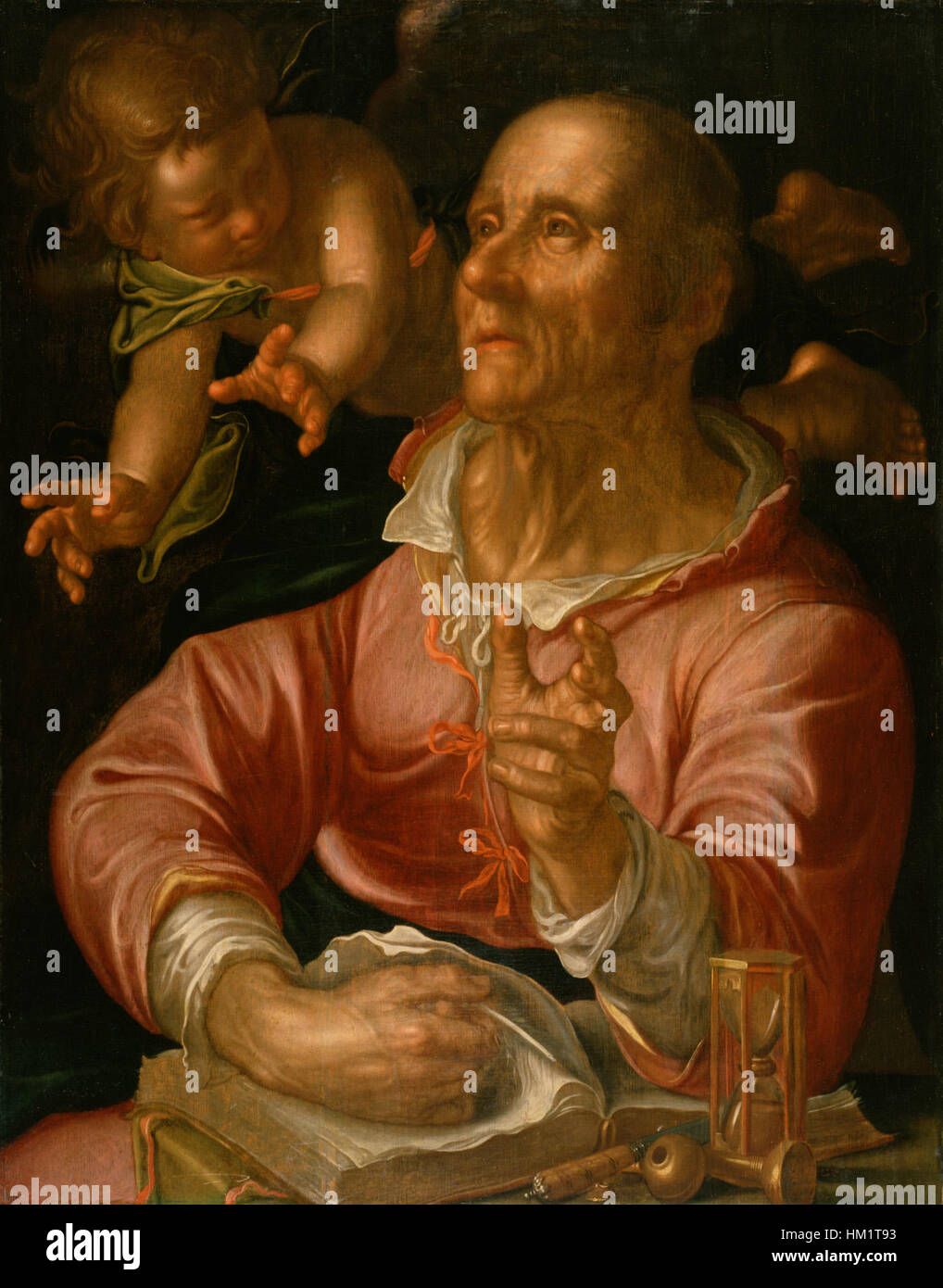 Questo dipinto del XVII secolo di Joachim Antonisz Wtewael, intitolato "San Matteo", ritrae l'apostolo Matteo in un intricato stile barocco, mostrando l'abilità dell'artista nella ritrattistica religiosa. Foto Stock