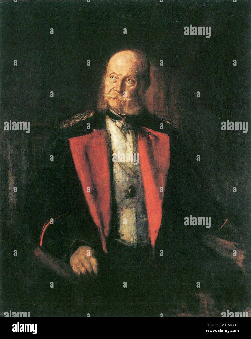 Questo ritratto del XIX secolo di Guglielmo i di Franz von Lenbach cattura l'imperatore tedesco in una posa dignitosa. Il dipinto riflette la grandezza dell'Impero tedesco e mostra l'attenzione di Lenbach per i dettagli e la rappresentazione reale. Foto Stock