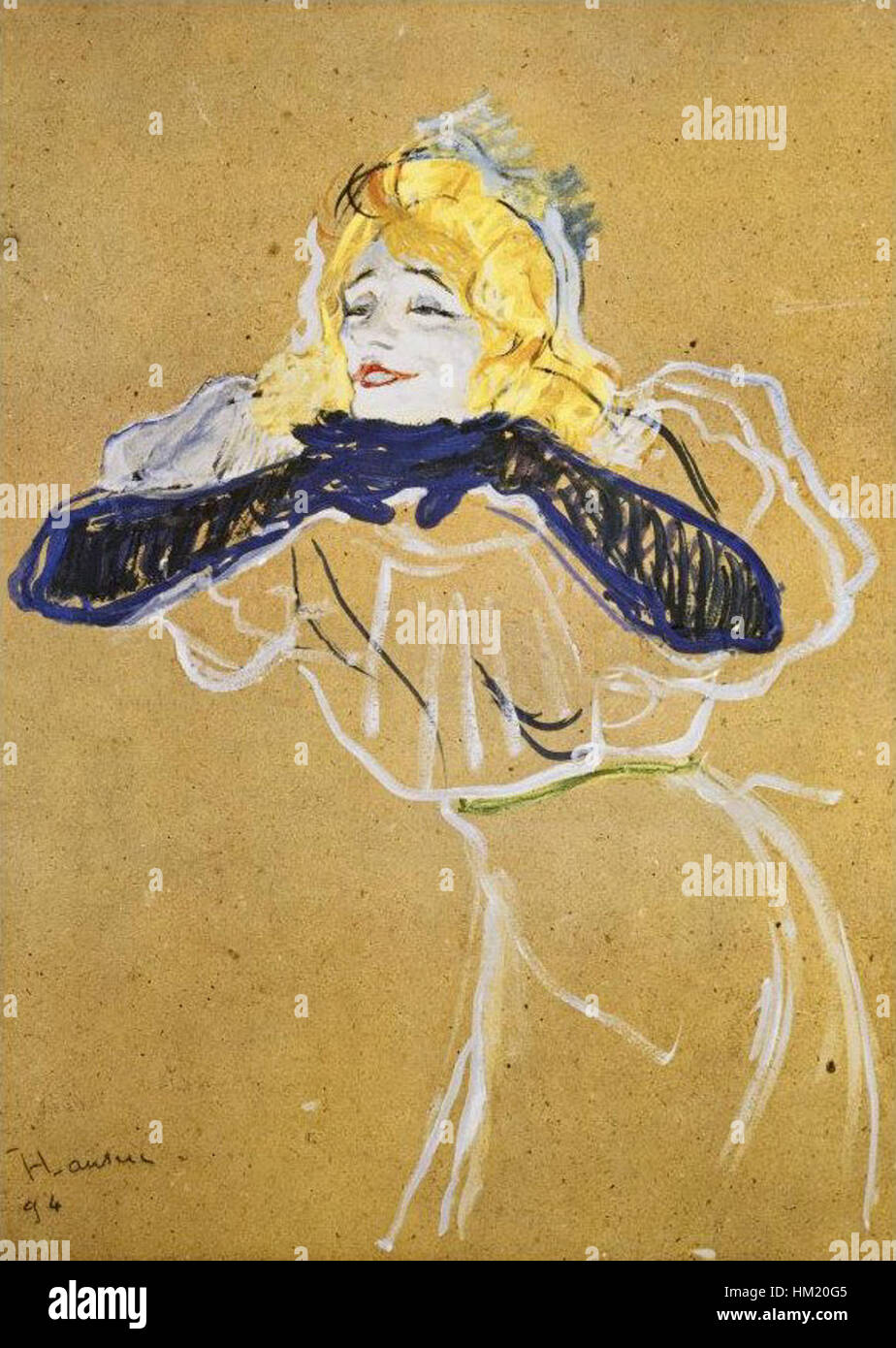 Il ritratto di Yvette Guilbert di Henri de Toulouse-Lautrec cattura la cantante e cabarettista francese in uno stile vibrante ed espressivo, caratteristico dell'approccio di Lautrec alla ritrattistica alla fine del XIX secolo. Foto Stock