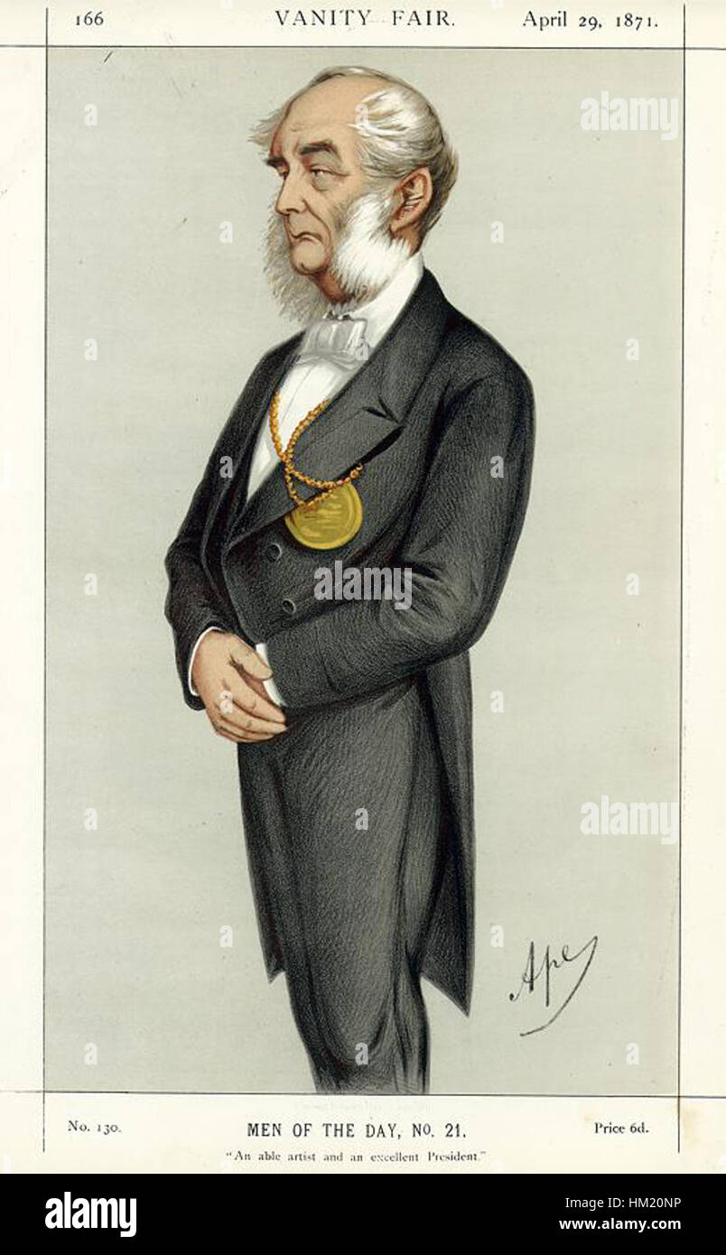 Questa caricatura di Sir Francis Grant, pubblicata su Vanity Fair nel 1871, mostra l'artista scozzese di spicco in uno stile umoristico ed esagerato. È una parte della serie della rivista che ha satirato importanti personaggi pubblici dell'epoca. Foto Stock