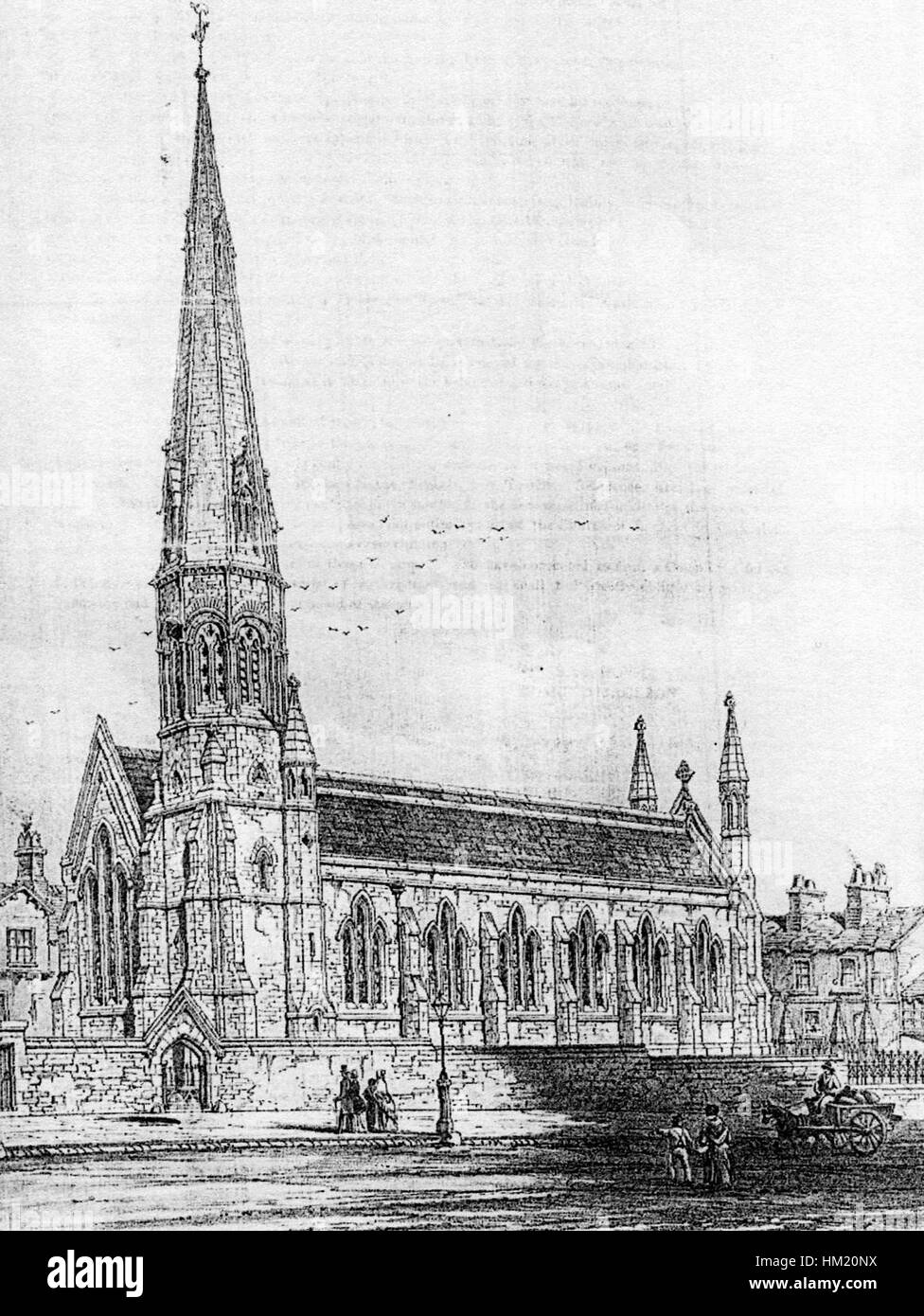 Questo disegno storico di St. Thomas Lancaster raffigura il significato architettonico e culturale di Lancaster, mostrando i principali monumenti e le caratteristiche storiche della zona. Foto Stock