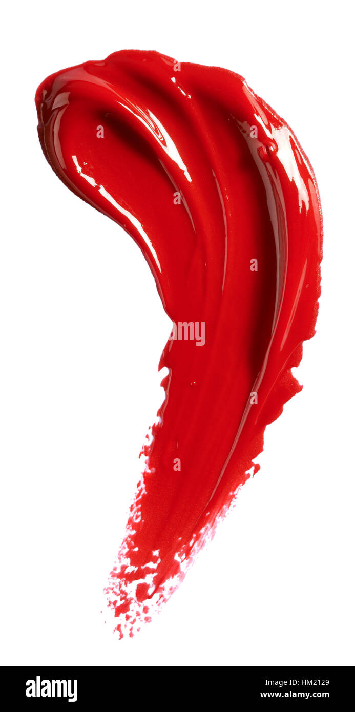 Un taglio fuori bellezza immagine di un campione di colore rosso brillante lip gloss. Foto Stock