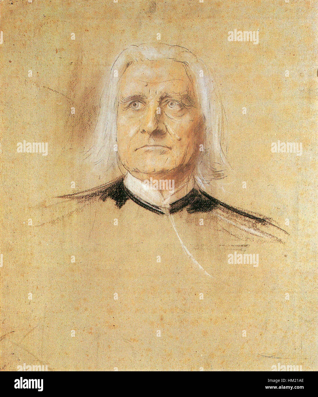 Questo ritratto di Franz Liszt di Wilhelm von Kaulbach, ospitato nel Museo Lenbach, riflette il profondo legame tra musica e arte visiva, illustrando l'iconico compositore ungherese nel suo periodo di punta. Foto Stock