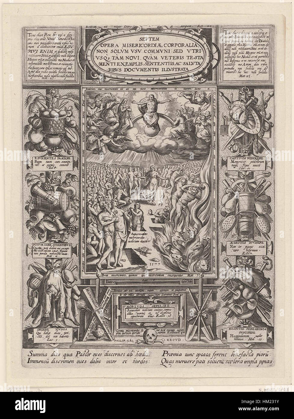 Hendrik Goltzius, un artista olandese e maestro delle incisioni, ha creato la serie 'Septem Opera Misericordiae', presentando i Sette Atti di Misericordia, mostrando la sua abilità in questo mezzo e il suo impegno verso i temi religiosi. Foto Stock