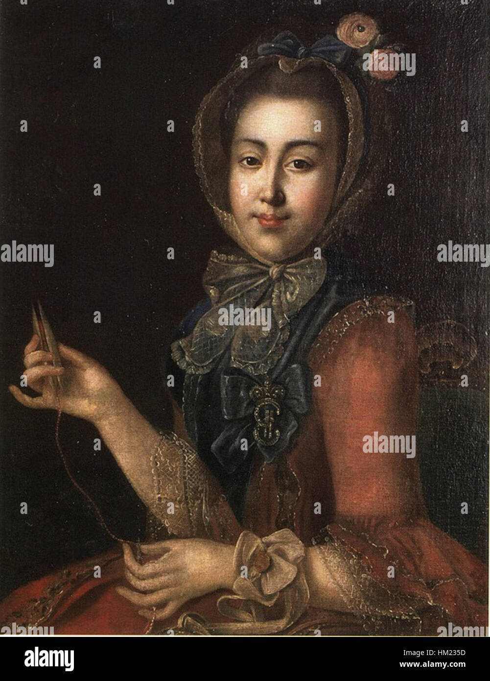 Un'opera dell'artista russo Ivan Argunov, noto per i suoi ritratti dettagliati e temi storici. Questo dipinto cattura il soggetto in uno stile classico, mescolando realismo con la tradizione artistica russa del XVIII secolo. Foto Stock