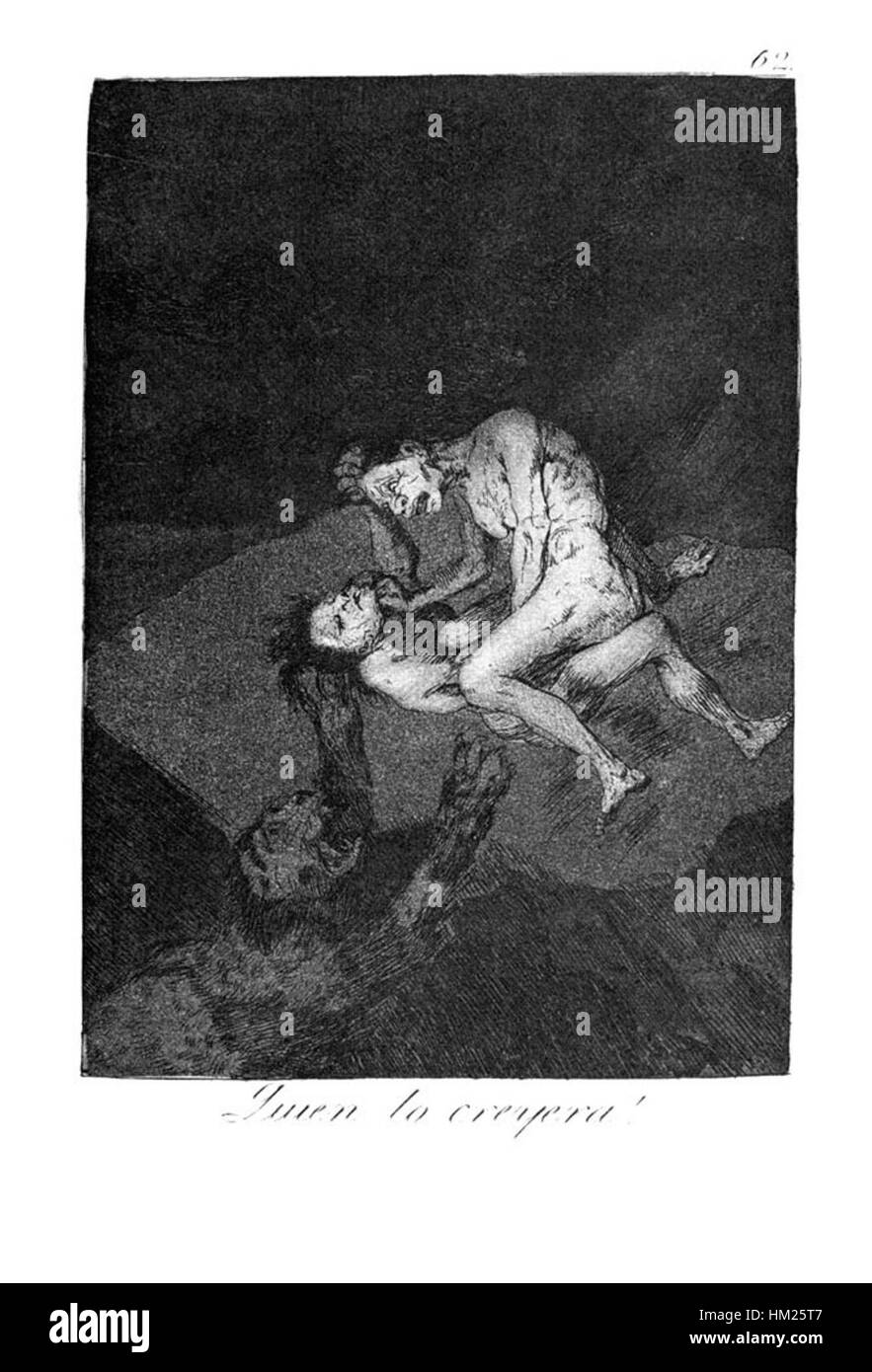 La serie "Caprichos" di Francisco Goya include la stampa 62, che presenta una visione satirica della società spagnola. La padronanza di Goya nell'incisione e nell'acquatinta è evidente nel pezzo, che critica le questioni sociali e politiche del suo tempo. Foto Stock