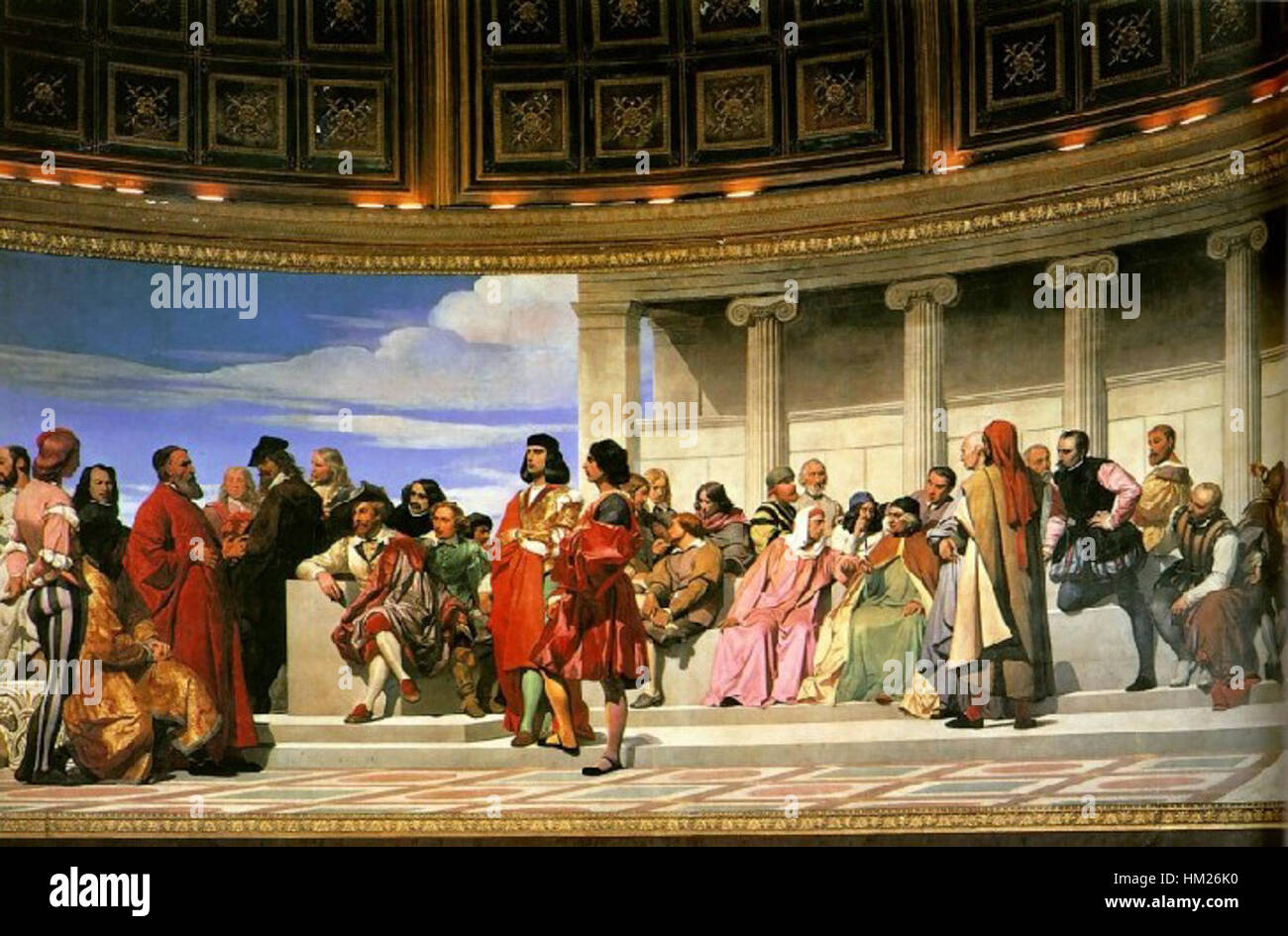 L'Hemicylce dell'Ecole des Beaux-Arts è un disegno architettonico classico che mostra la grande disposizione semicircolare della facciata della scuola. Questo design mette in risalto lo stile architettonico Beaux-Arts, noto per la sua simmetria e i dettagli ornati, che rappresentano la grandezza accademica dell'istituzione. Foto Stock