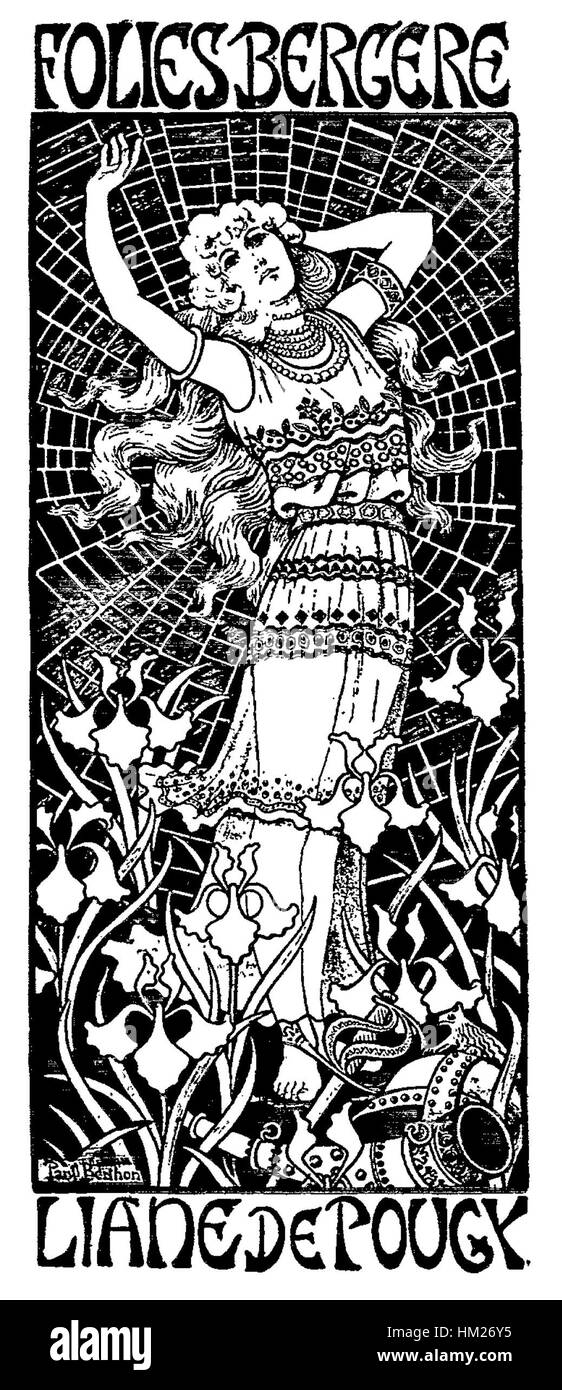 Questo ritratto di Liane de Pougy, dipinto da Paul Berthon, cattura l'attrice e ballerina francese in un'elegante rappresentazione. Conosciuta per la sua bellezza e grazia, Liane de Pougy divenne una figura di spicco nel mondo delle arti e dello spettacolo durante l'era della Belle Époque. Foto Stock