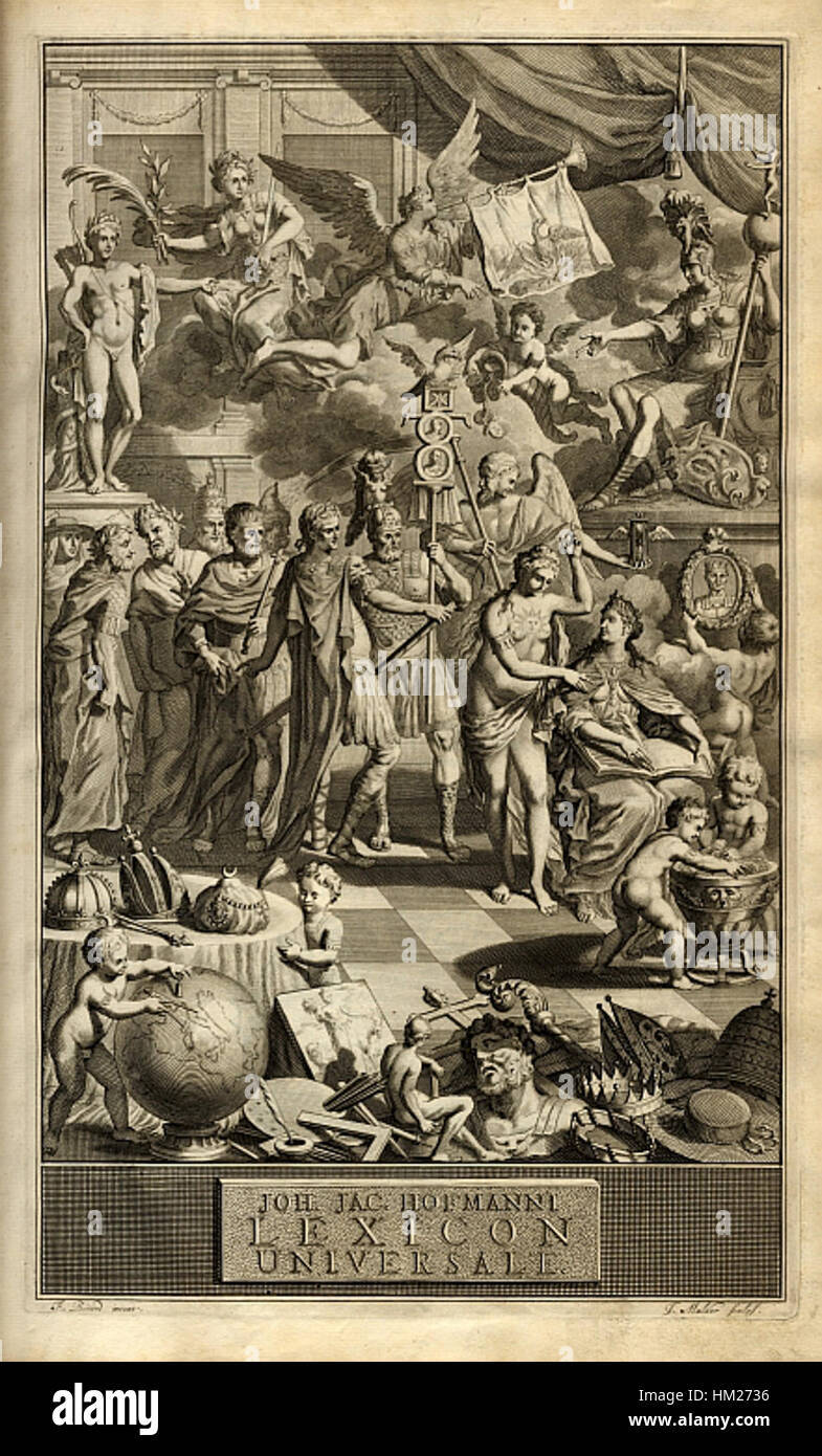 Il "Lexicon universale" è un'opera di riferimento completa del XVII secolo, nota per la sua vasta copertura delle conoscenze in vari campi. Questa immagine può rappresentare il suo impatto sulla storia intellettuale. Foto Stock