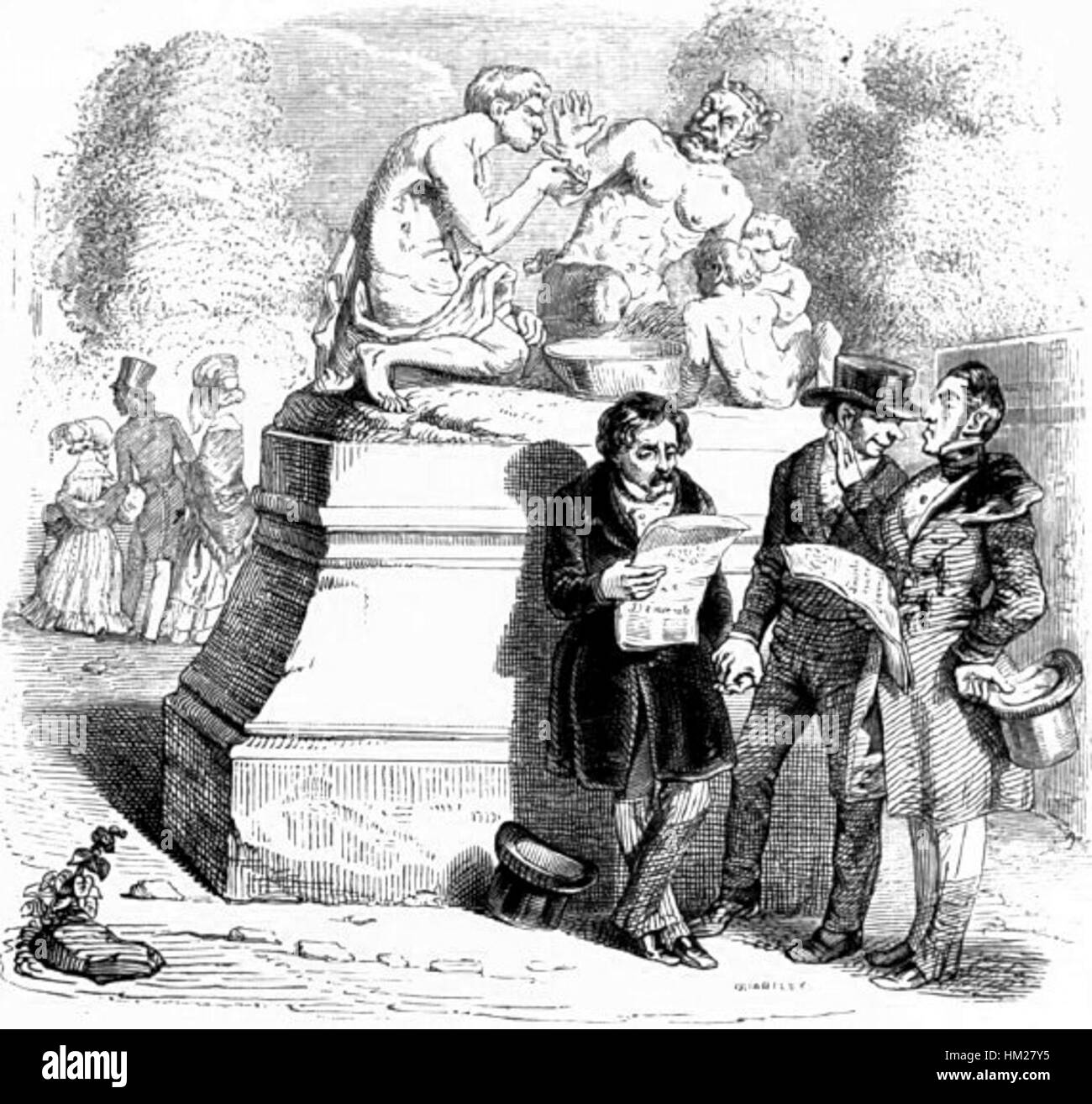 "Le-satyre-et-le-passant" di Grandville è un'opera satirica e stravagante che illustra l'incontro tra un satiro e un passante. L'immagine riflette la caratteristica miscela di umorismo e commento sociale di Grandville, tipica del suo lavoro nel XIX secolo. Foto Stock