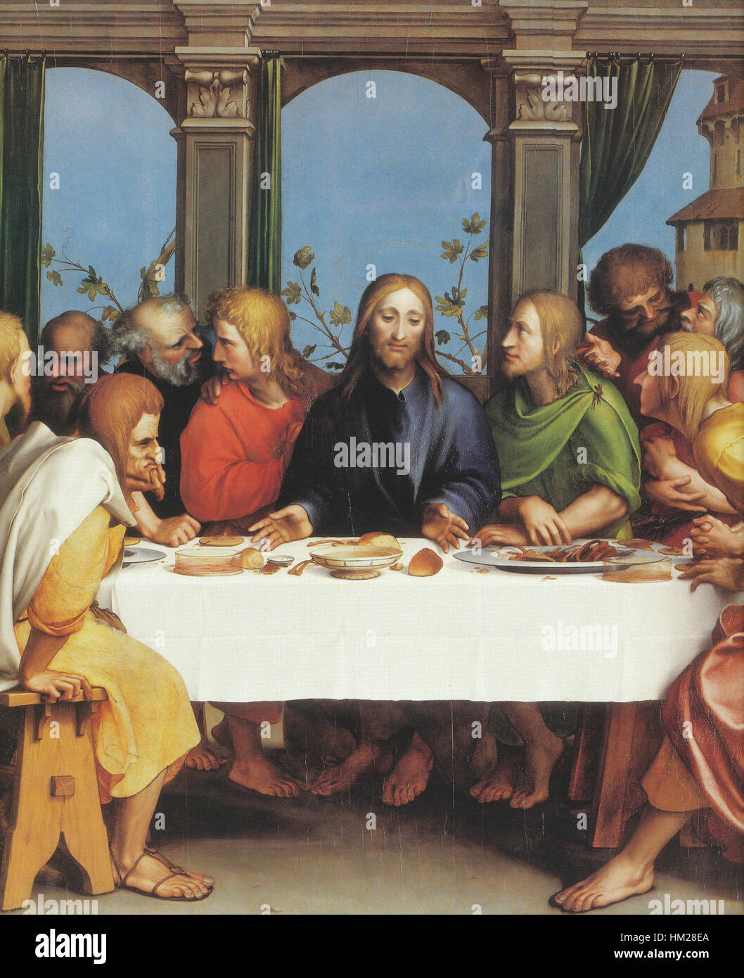 *L'ultima cena* di Hans Holbein il giovane offre una vivida rappresentazione della scena biblica in cui Gesù condivide il suo pasto finale con i suoi discepoli. La composizione di Holbein si concentra sulla tensione emotiva tra le figure, evidenziando le loro espressioni. Foto Stock