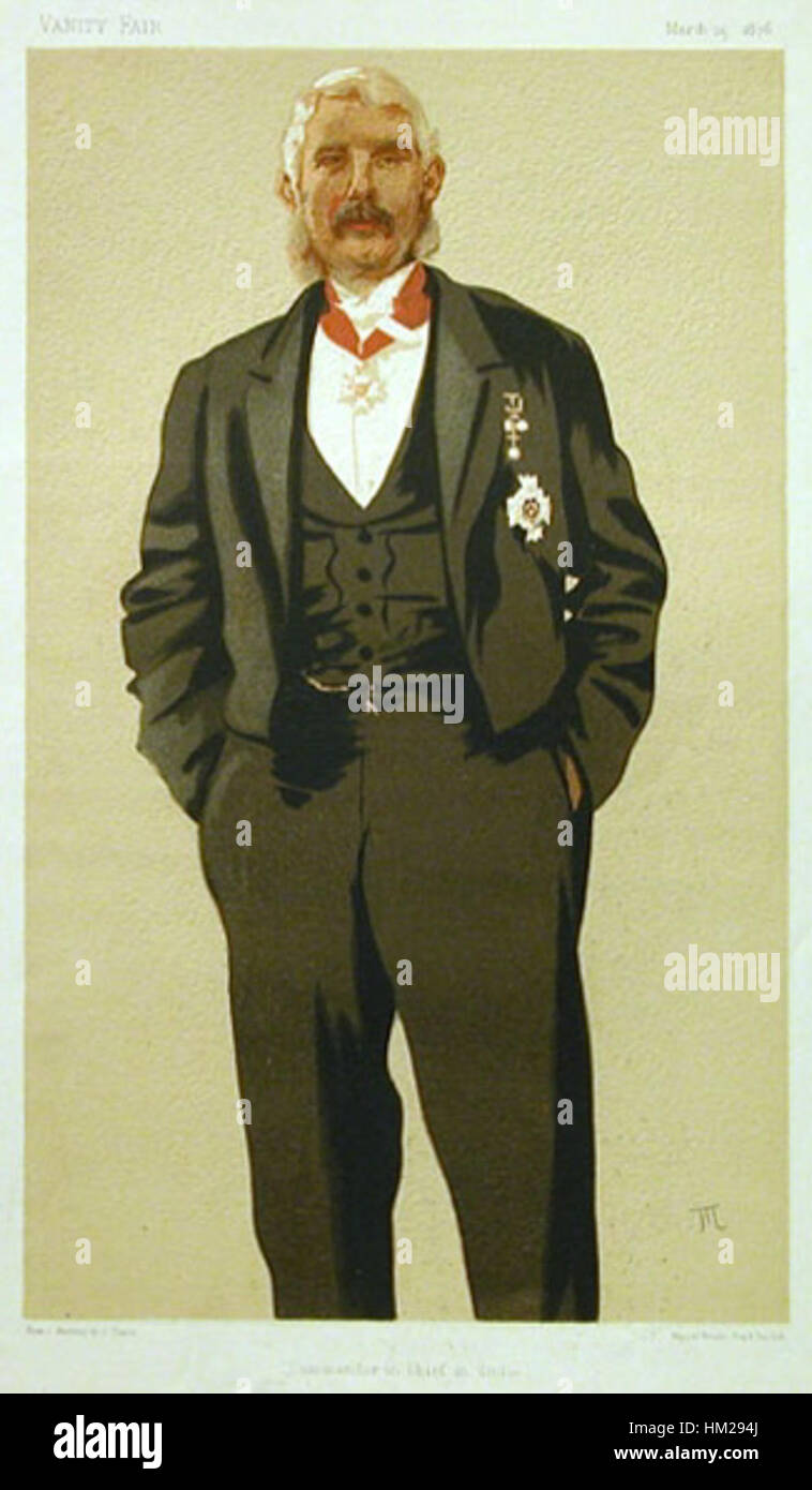 Una caricatura di Frederick Haines dall'edizione del 25 marzo 1876 di Vanity Fair. Questa opera satirica rappresenta una caricatura politica e sociale del XIX secolo, che riflette gli atteggiamenti del periodo verso le figure pubbliche e le personalità in Inghilterra. Foto Stock