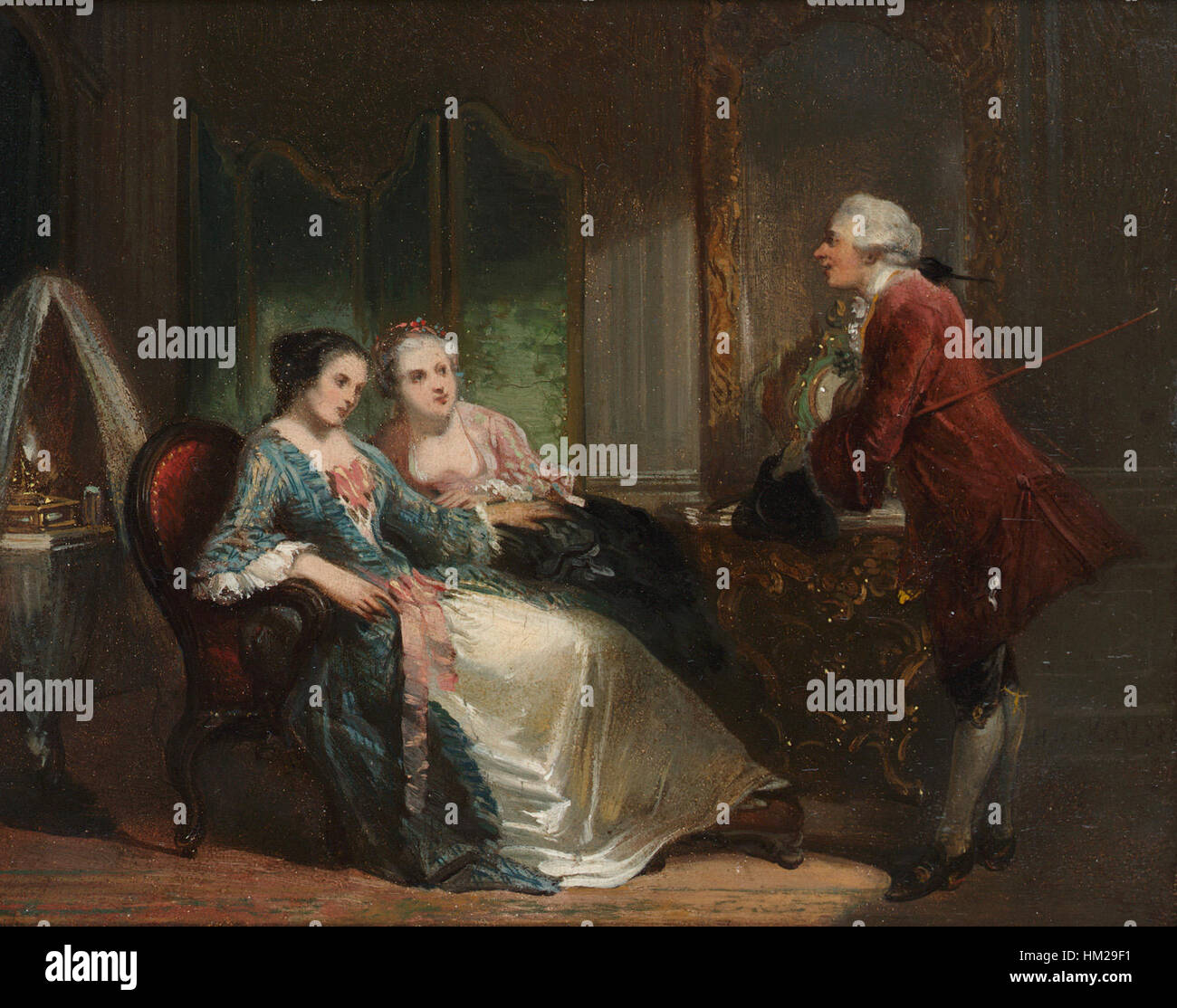 "The chaperone" di Herman Ten Kate è un dipinto di genere che raffigura una donna che guida una giovane signora. Il dipinto ad olio cattura la delicata interazione sociale, riflettendo la vita e l'etichetta europea del XIX secolo. Foto Stock