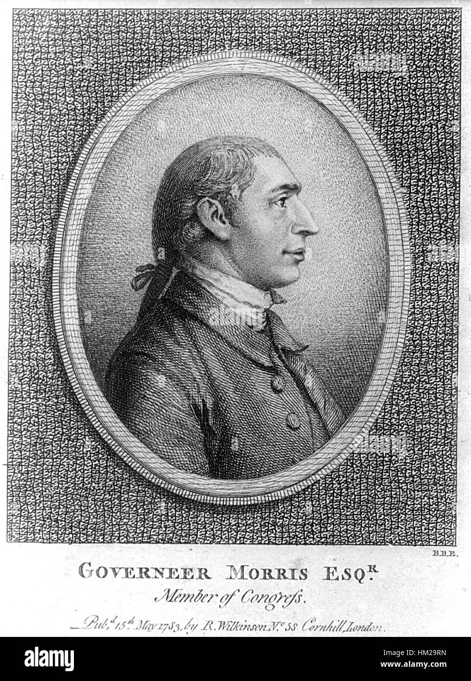 "Gouverneur Morris 1753" è un ritratto che cattura lo statista americano Gouverneur Morris, noto per il suo ruolo nella rivoluzione americana e la stesura della Costituzione degli Stati Uniti. Foto Stock