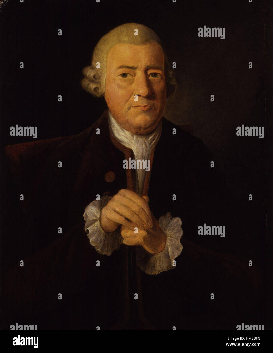 Questo ritratto di John Baskerville, creato da James Millar, raffigura il famoso tipografo e tipografo inglese noto per i suoi contributi alle moderne tecniche di stampa. L'innovativo lavoro di Baskerville nel design e nella stampa dei tipi influenzò notevolmente lo sviluppo della tipografia. Foto Stock