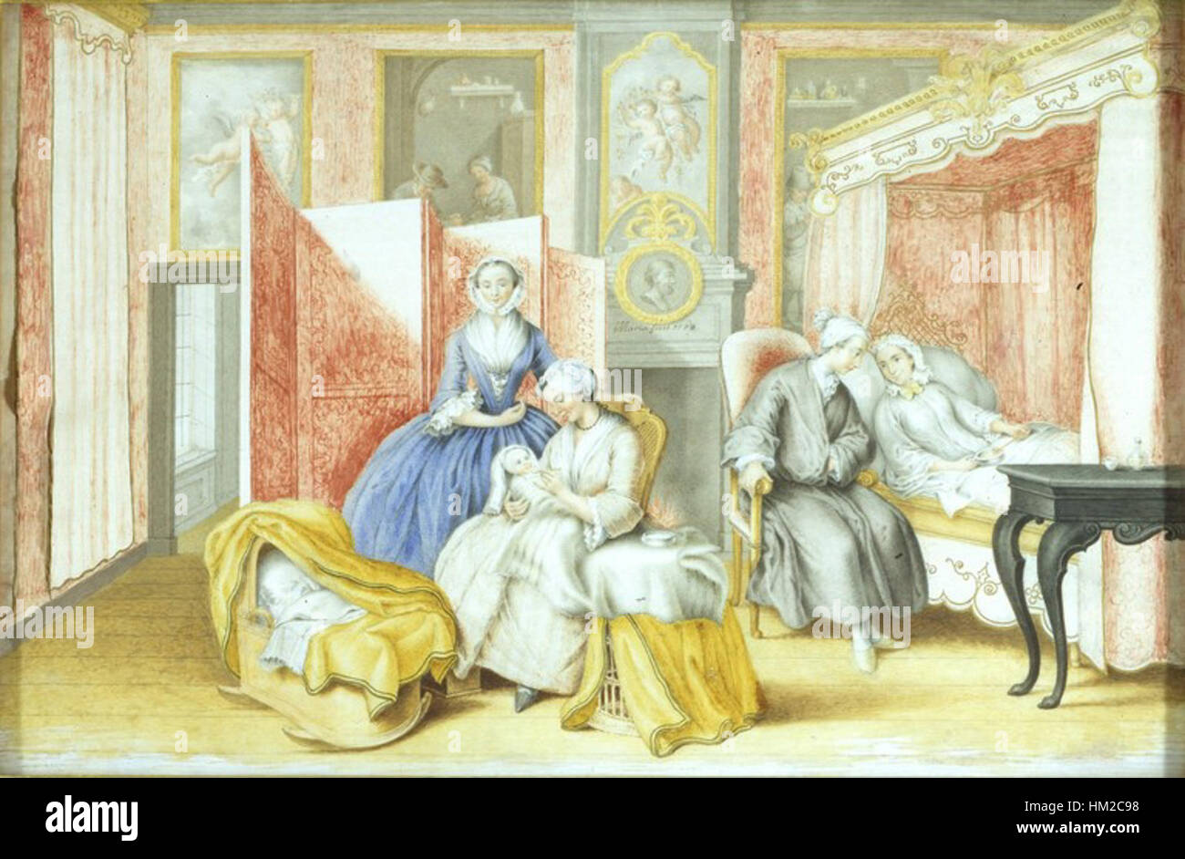 Questo ritratto storico mostra Giuseppe II, imperatore del Sacro Romano Impero, insieme a sua moglie, Isabella di Parma. Il dipinto riflette il loro status reale e il loro ruolo significativo nella storia europea durante il XVIII secolo. Foto Stock