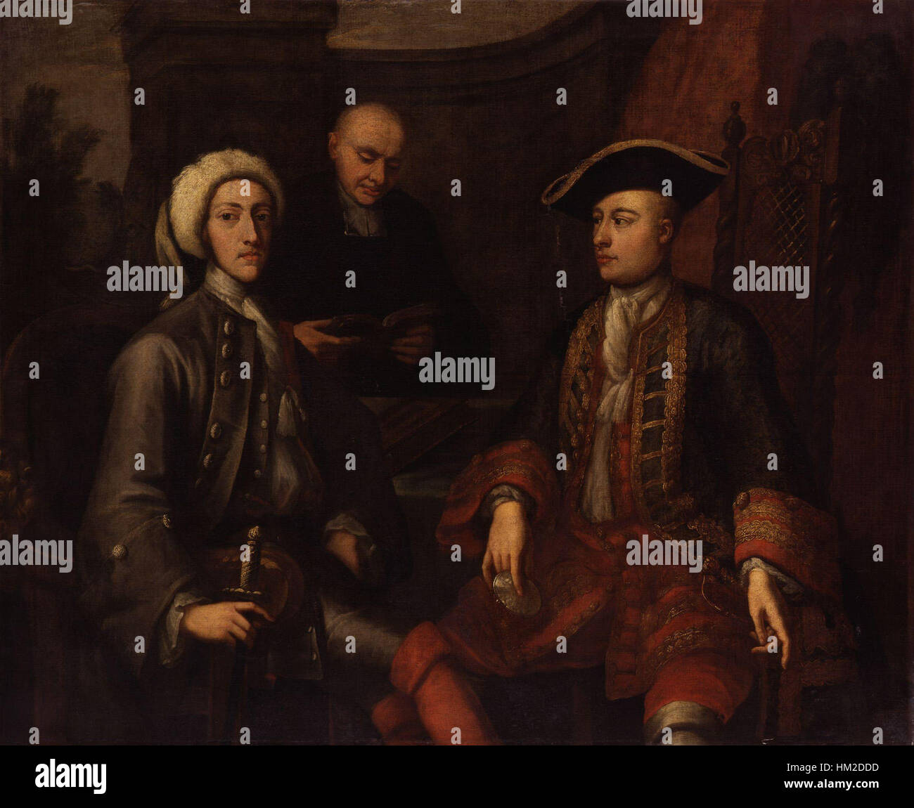 Il ritratto raffigura John Montagu, II duca di Montagu, James o'Hara, II barone Tyrawley, e un uomo non identificato, dipinto da John Verelst, che offre uno sguardo sull'aristocrazia britannica del XVIII secolo. Foto Stock