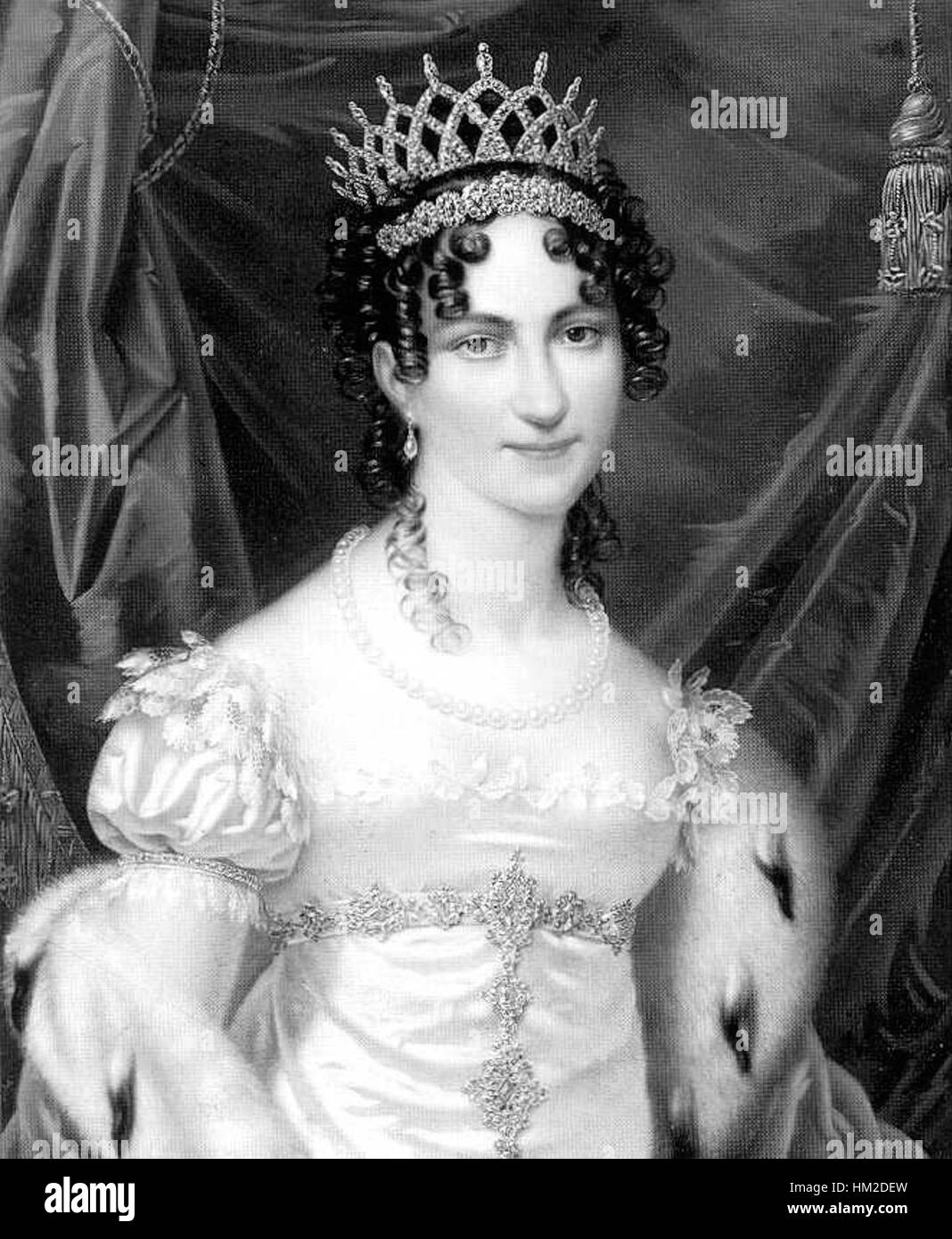 Un ritratto del XIX secolo di Karoline Auguste von Bayern, raffigurante la figura reale bavarese con particolare attenzione all'abbigliamento reale e alla postura regale. Foto Stock Un ritratto del XIX secolo di Karoline Auguste von Bayern, raffigurante la figura reale bavarese con particolare attenzione all'abbigliamento reale e alla postura regale. Foto Stock