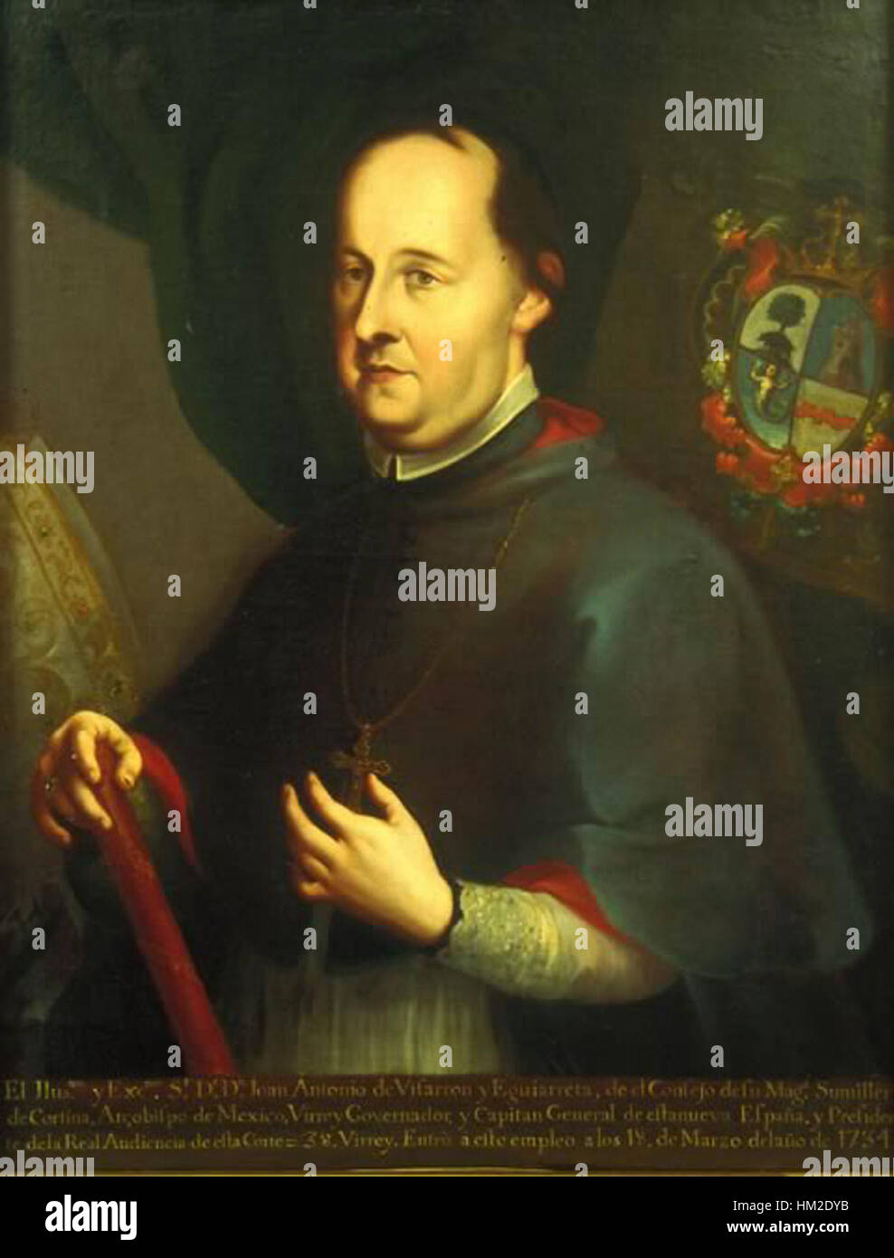 Juan Antonio de Vizarrón y Eguiarreta è un ritratto di un importante vescovo spagnolo del XVIII secolo e viceré della nuova Spagna. Il dipinto evidenzia il suo ruolo nella Chiesa cattolica e la sua leadership nel Messico coloniale. Foto Stock