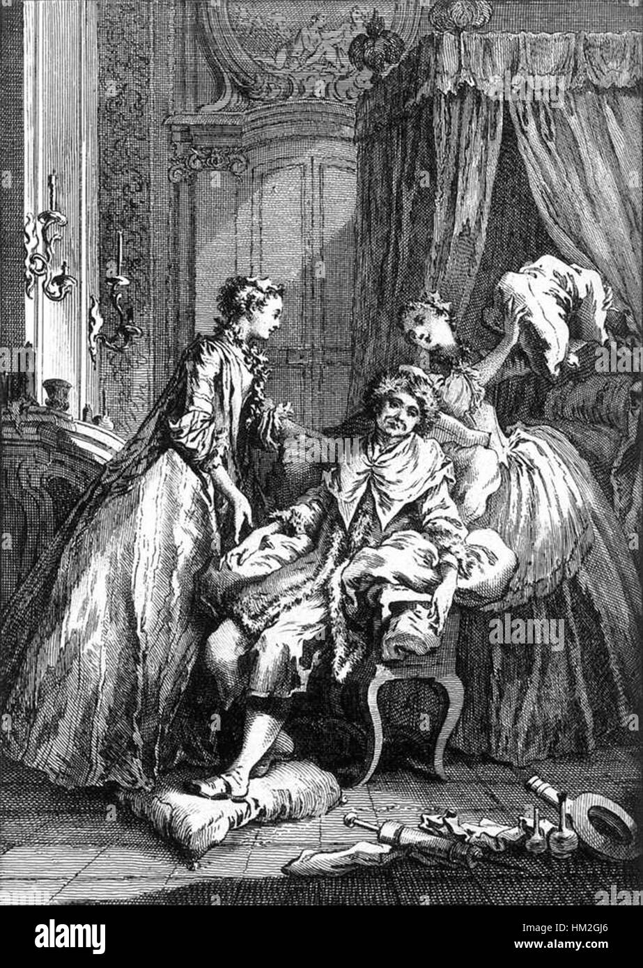 "La Malade Imaginaire" di Laurent Cars raffigura una scena del famoso dramma di Molière. L'opera illustra l'umorismo e gli elementi teatrali della commedia francese del XVII secolo. Foto Stock