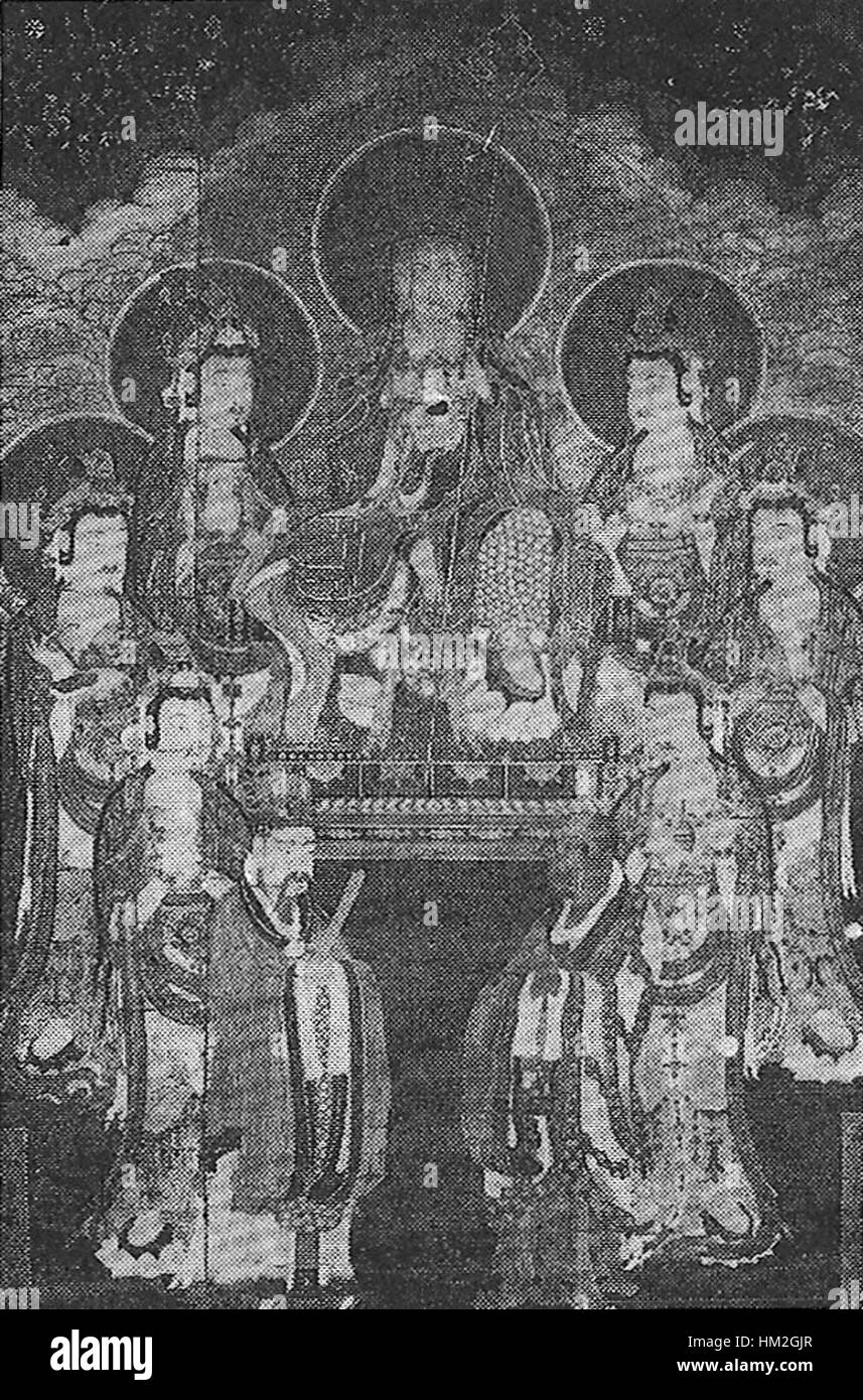 Un Mandala con Ksitigarbha, raffigurato in intricati dettagli. L'opera mostra il simbolismo spirituale e religioso associato a Ksitigarbha, sottolineando il suo ruolo negli insegnamenti buddisti e la sua importanza nell'aldilà. Foto Stock