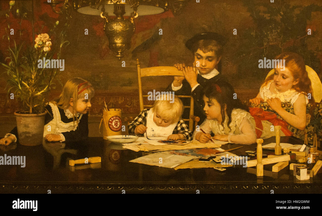 "Il Maestro Pittore" di Jan Verhas è un'opera autoriflettente che mostra la competenza e la maestria dell'artista nel catturare il processo artistico della pittura. Foto Stock