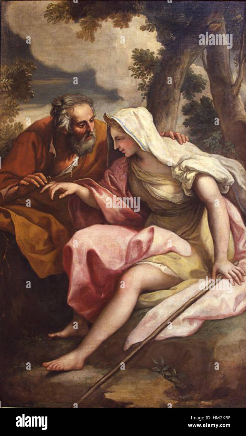 Questo dipinto del XVIII secolo "Juda in Tamara na poti V Timno" raffigura una scena biblica in cui Giuda e Tamar sono in viaggio verso Timnah. Il pezzo riflette temi religiosi dell'Antico Testamento, catturando il momento con la massima attenzione ai dettagli. È un esempio di arte storica che unisce narrazione narrativa con immagini religiose. Foto Stock Questo dipinto del XVIII secolo "Juda in Tamara na poti V Timno" raffigura una scena biblica in cui Giuda e Tamar sono in viaggio verso Timnah. Il pezzo riflette temi religiosi dell'Antico Testamento, catturando il momento con la massima attenzione ai dettagli. È un esempio di arte storica che unisce narrazione narrativa con immagini religiose. Foto Stock