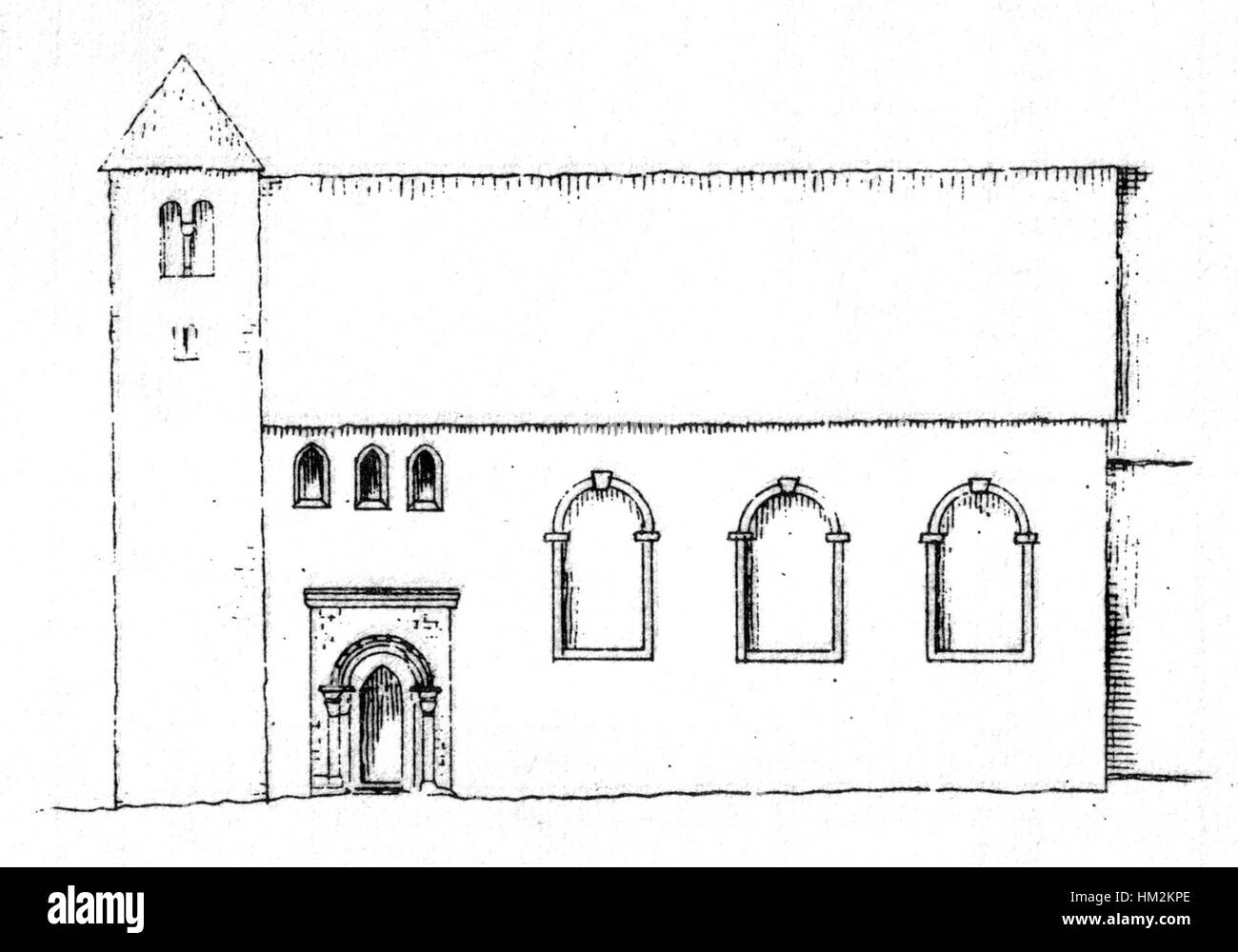 Una rappresentazione della Klosterkirche Reinhausen, mostrata dalla vista meridionale. Le opere d'arte evidenziano l'architettura e il significato storico di questo edificio religioso. Foto Stock