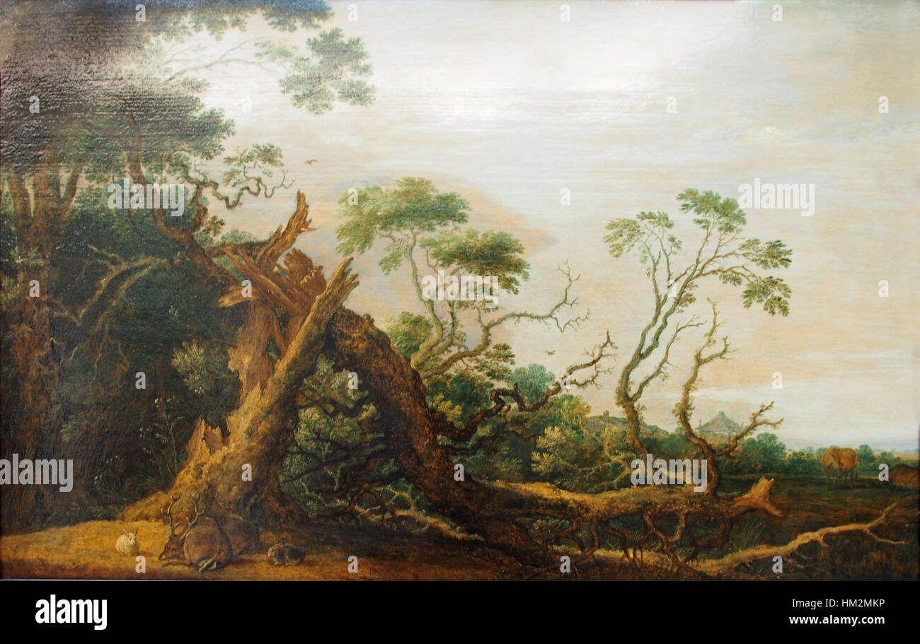 Melchior d'Hondecoeter, un artista barocco olandese, dipinse Hondecoeter Eiche, un'opera che raffigura uccelli e fauna selvatica in uno stile naturalistico, caratteristico dell'età d'oro dell'arte olandese del XVII secolo. Foto Stock