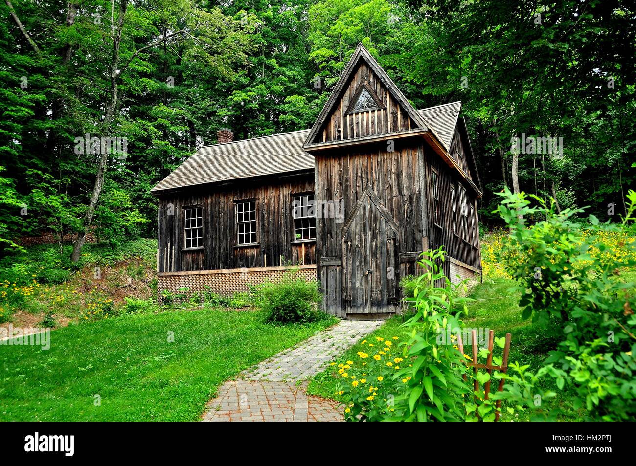 Concord, Massachusetts - Luglio 9, 2013: Bronson Alcott studio, un piccolo edificio in legno accanto alla Casa del frutteto dove la famiglia Alcott visse dal 1858- Foto Stock