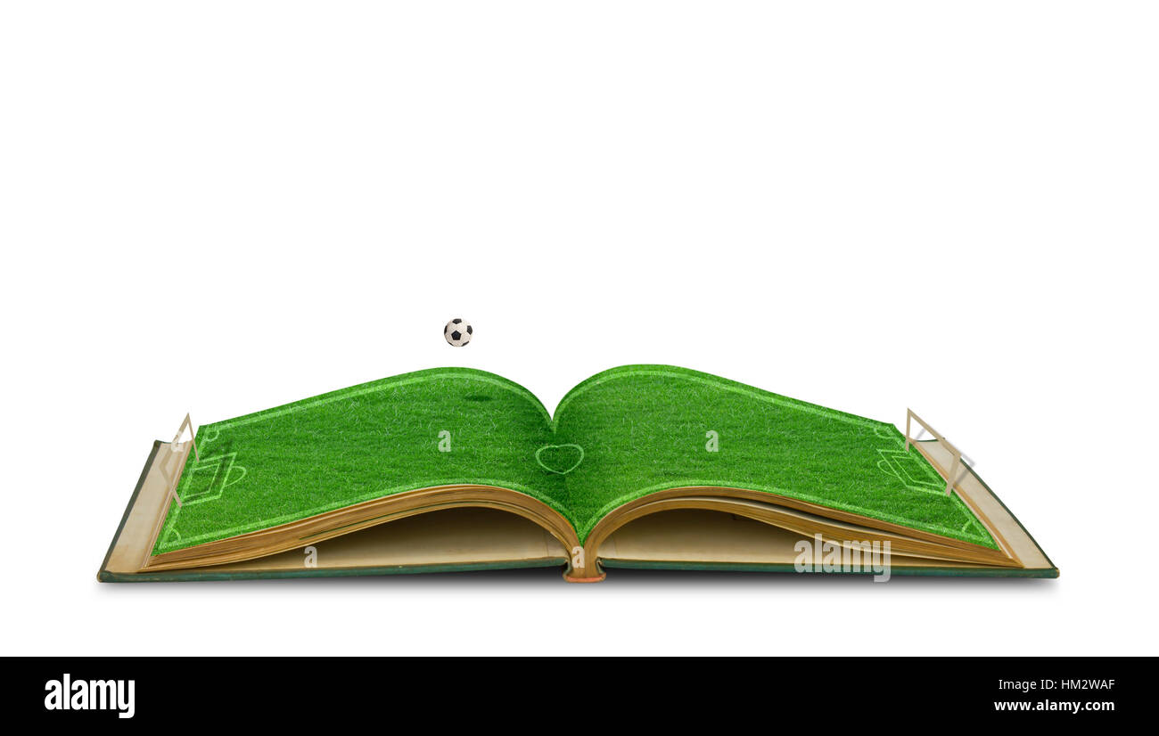 Aprire l'erba verde libro di stadio di calcio con il calcio Foto Stock
