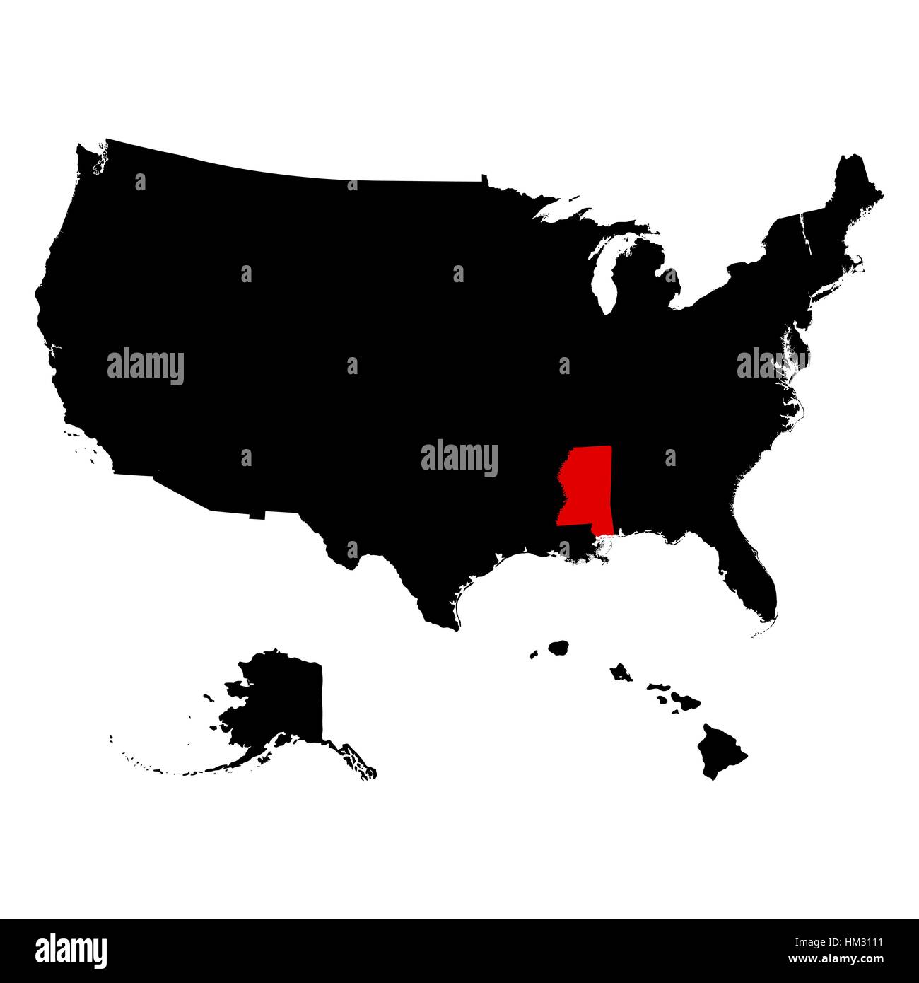 Mappa di Stati Uniti stato Mississippi Illustrazione Vettoriale